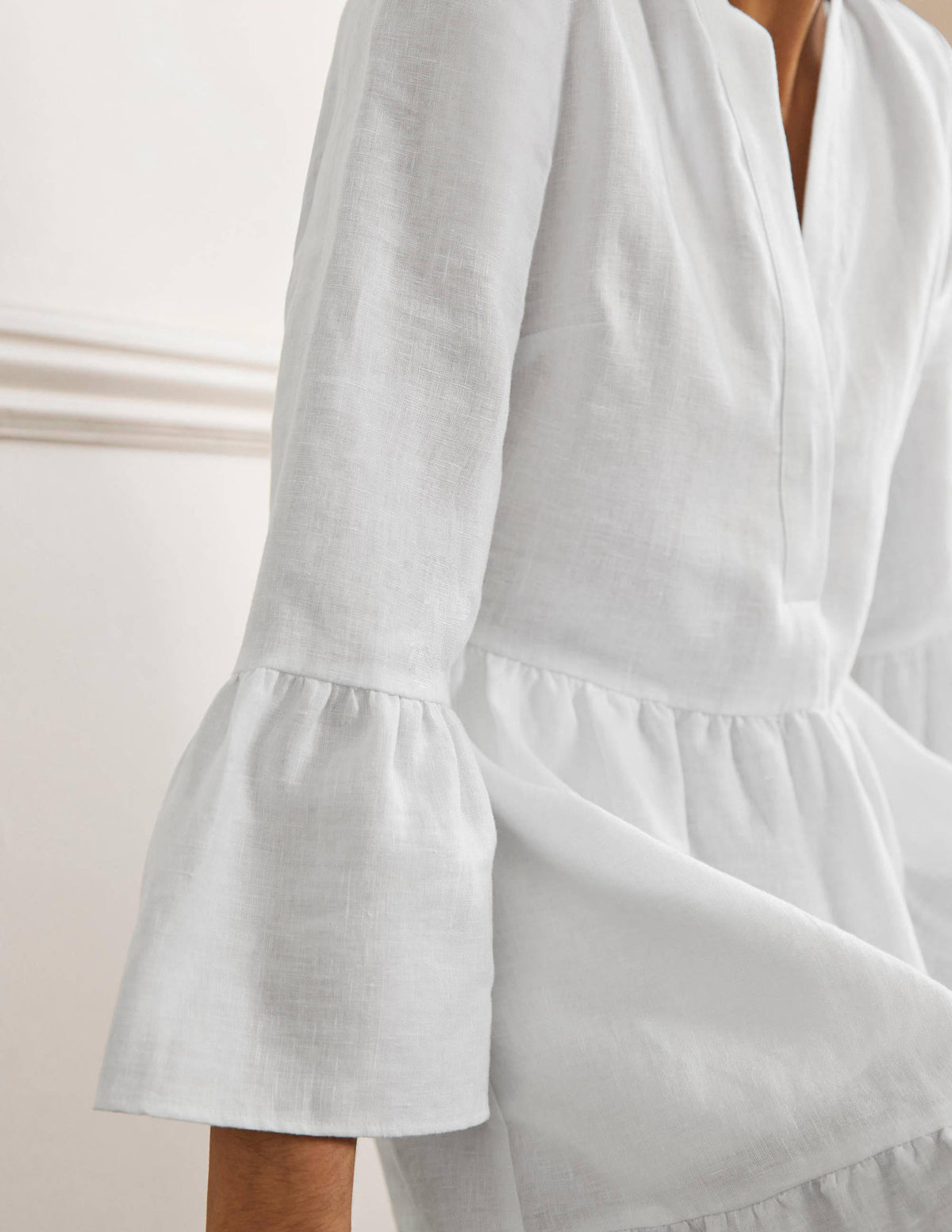 Relaxed Linen Tiered Dress-White-2