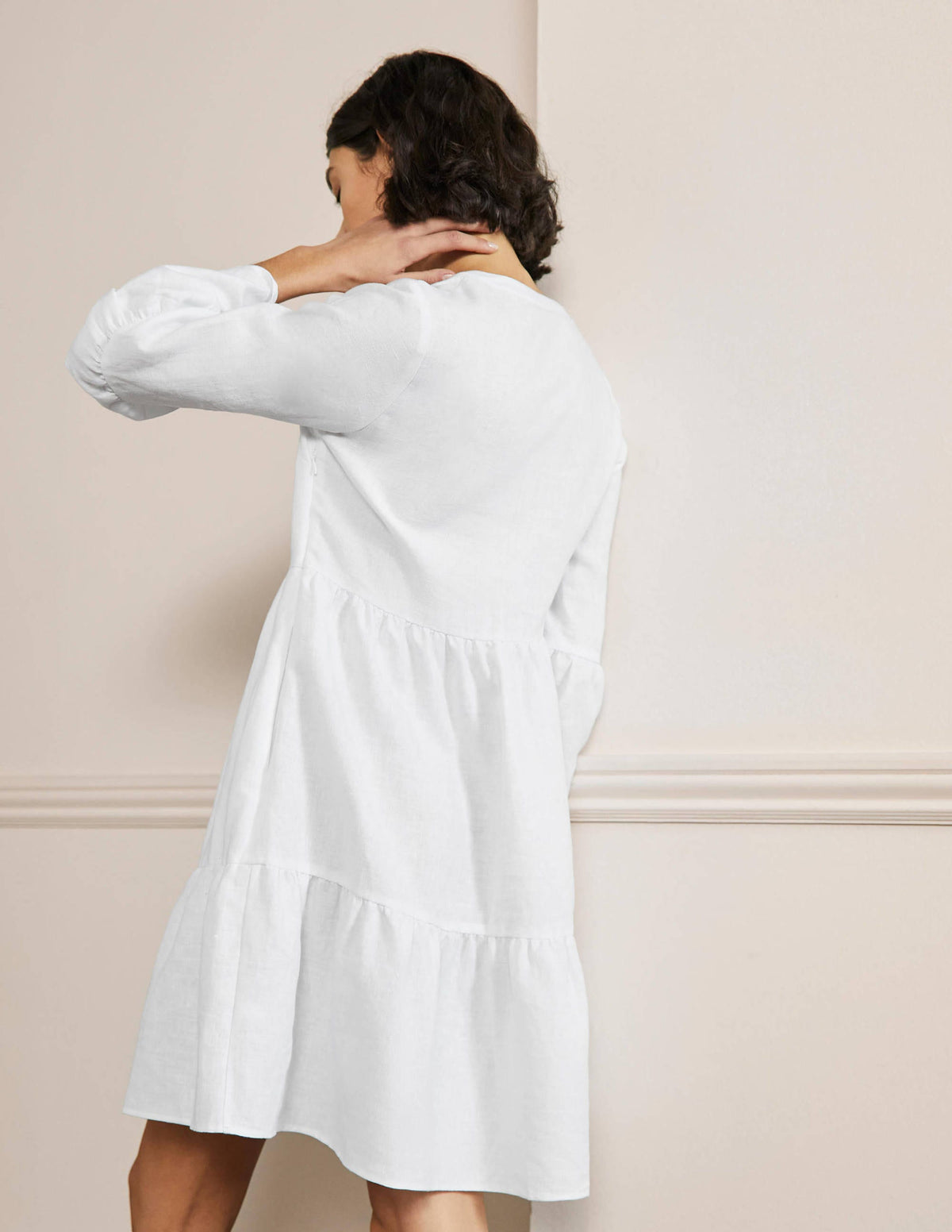 Relaxed Linen Tiered Dress-White-3