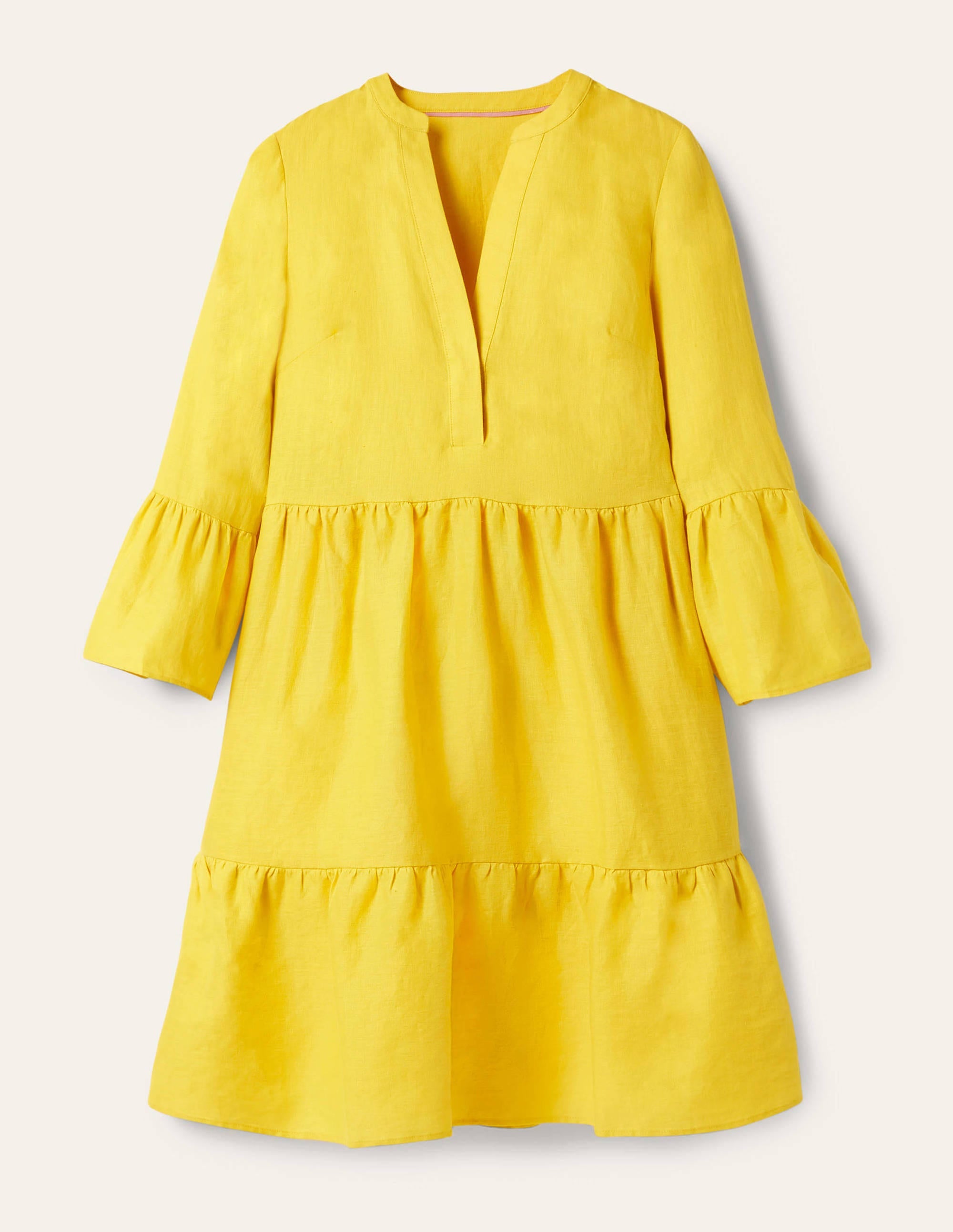 Relaxed Linen Tiered Dress-Lemon Fizz - Image 5