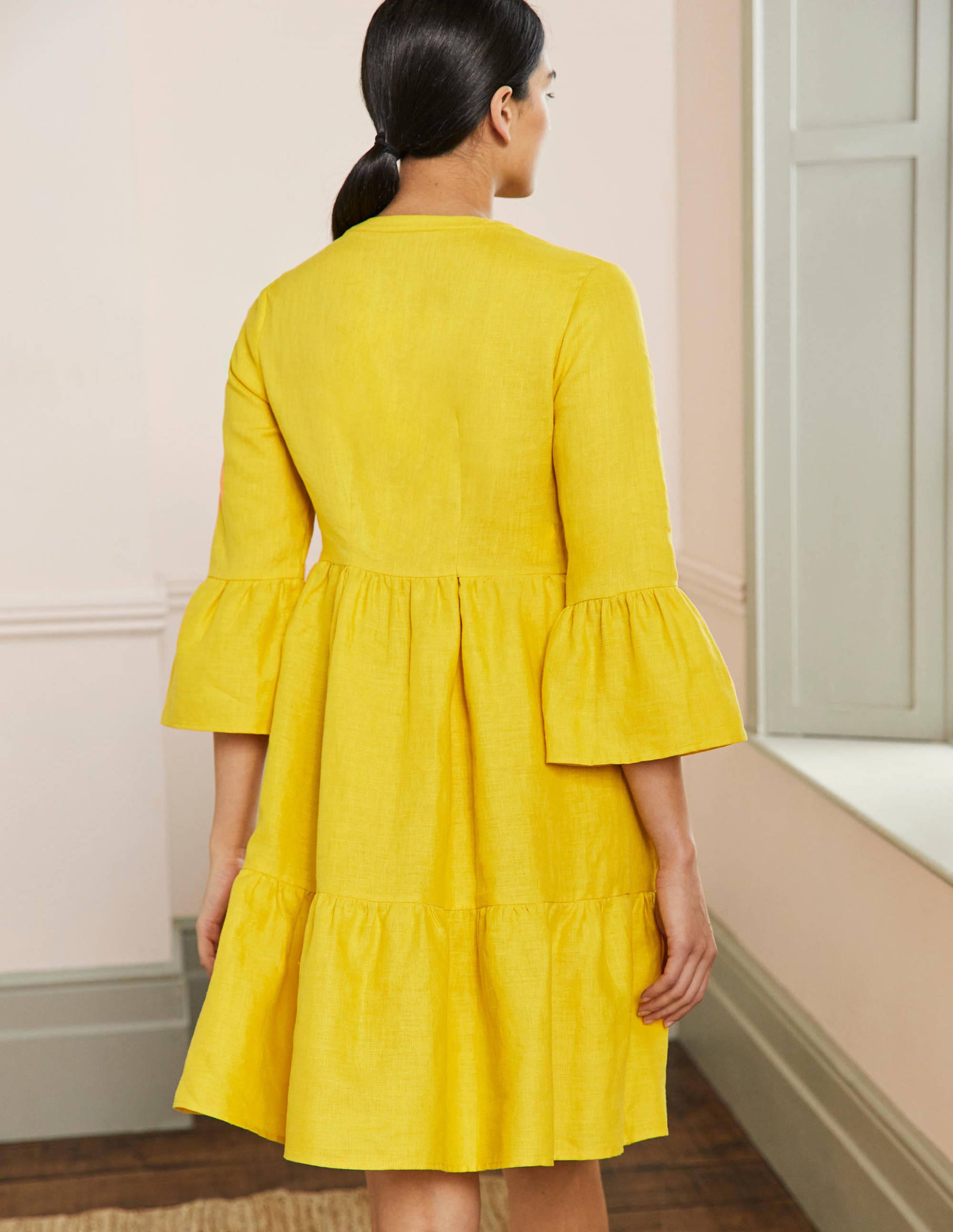 Relaxed Linen Tiered Dress-Lemon Fizz - Image 3
