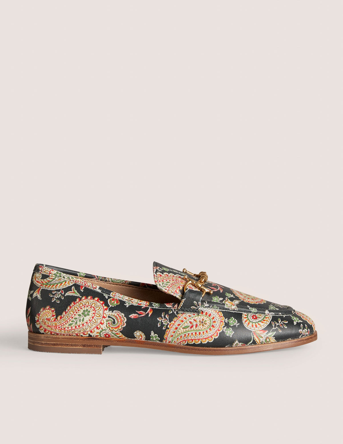 Snaffle Detail Leather Loafers-Black, Paisley - Image 1