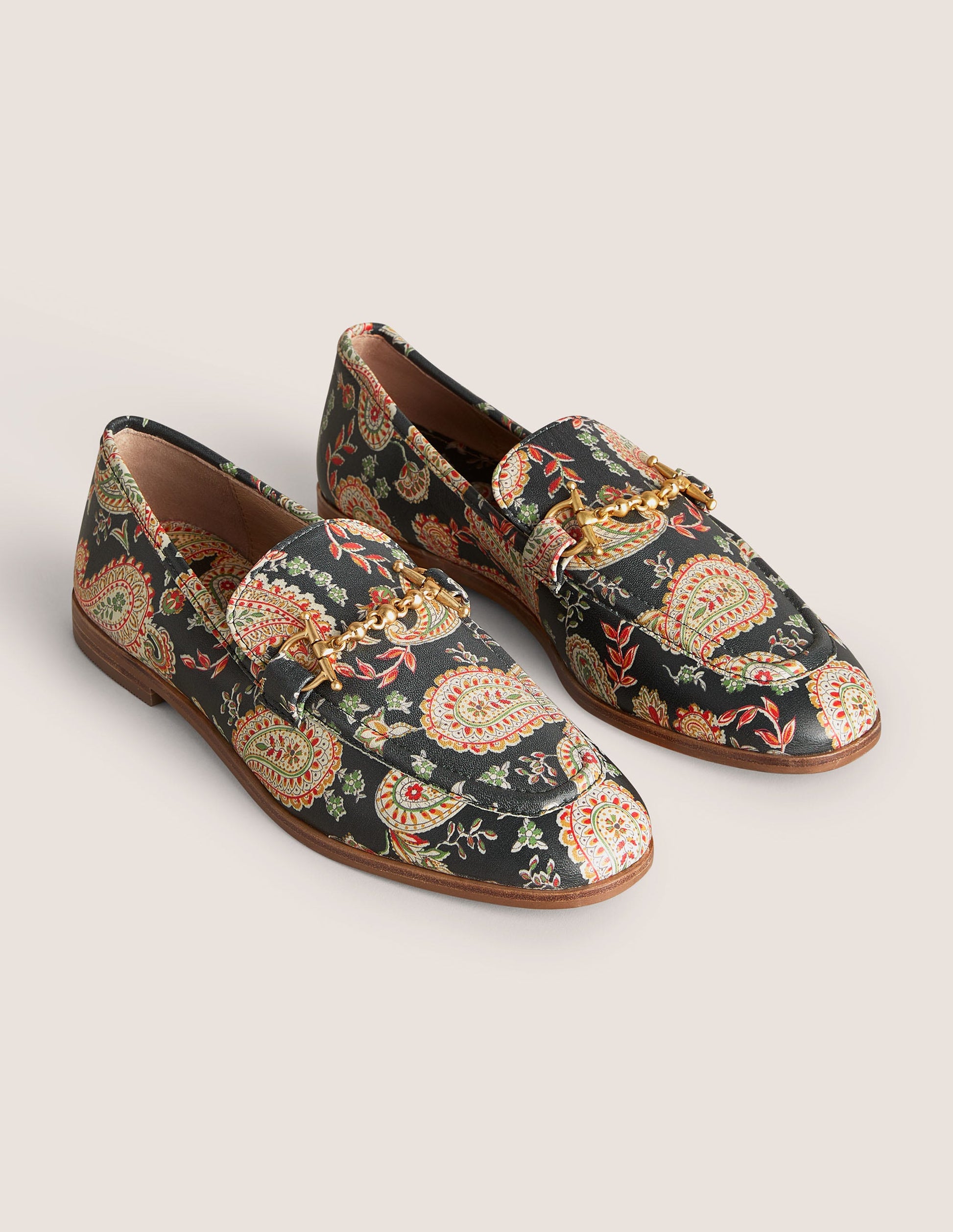 Snaffle Detail Leather Loafers-Black, Paisley-2