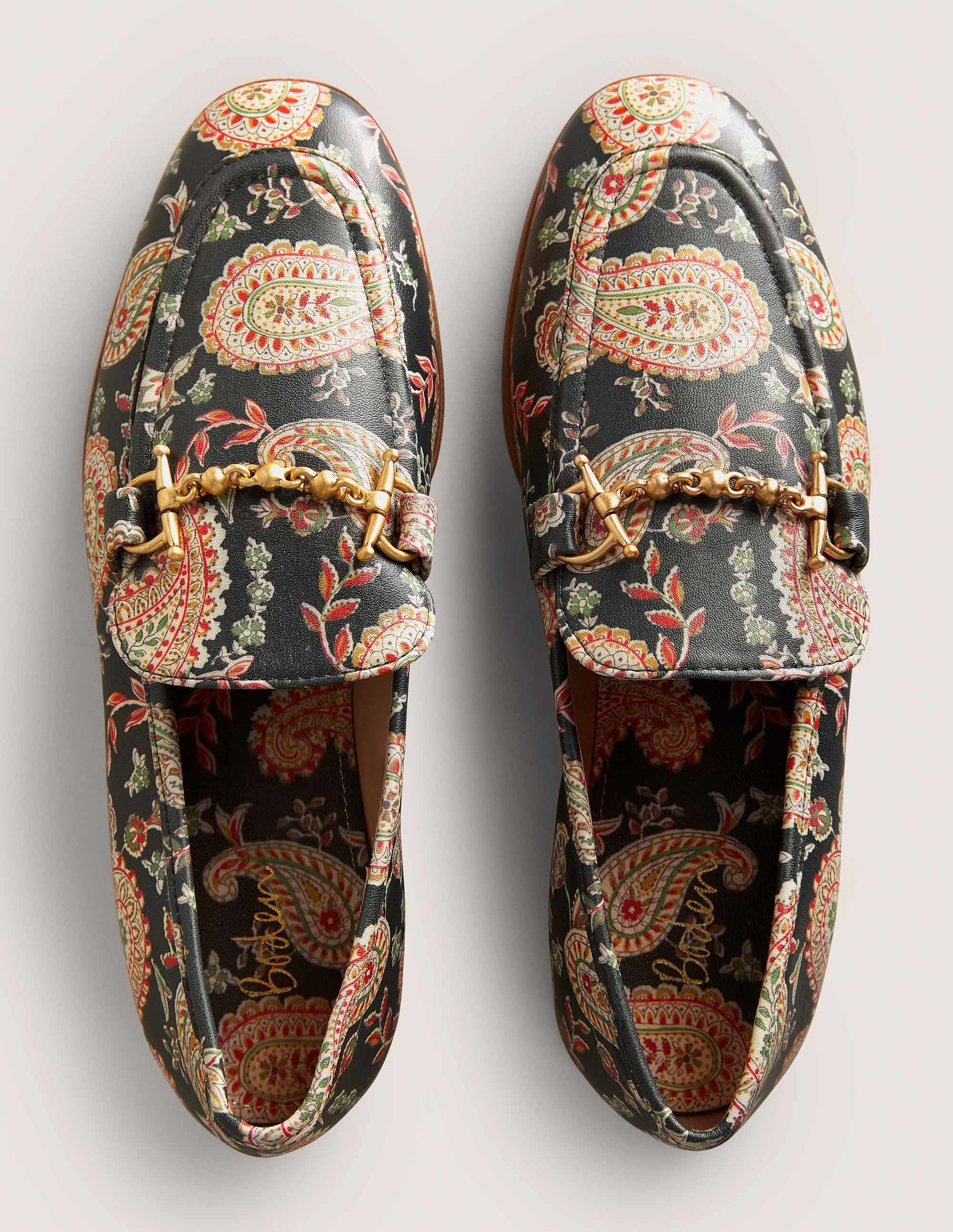 Snaffle Detail Leather Loafers-Black, Paisley-4