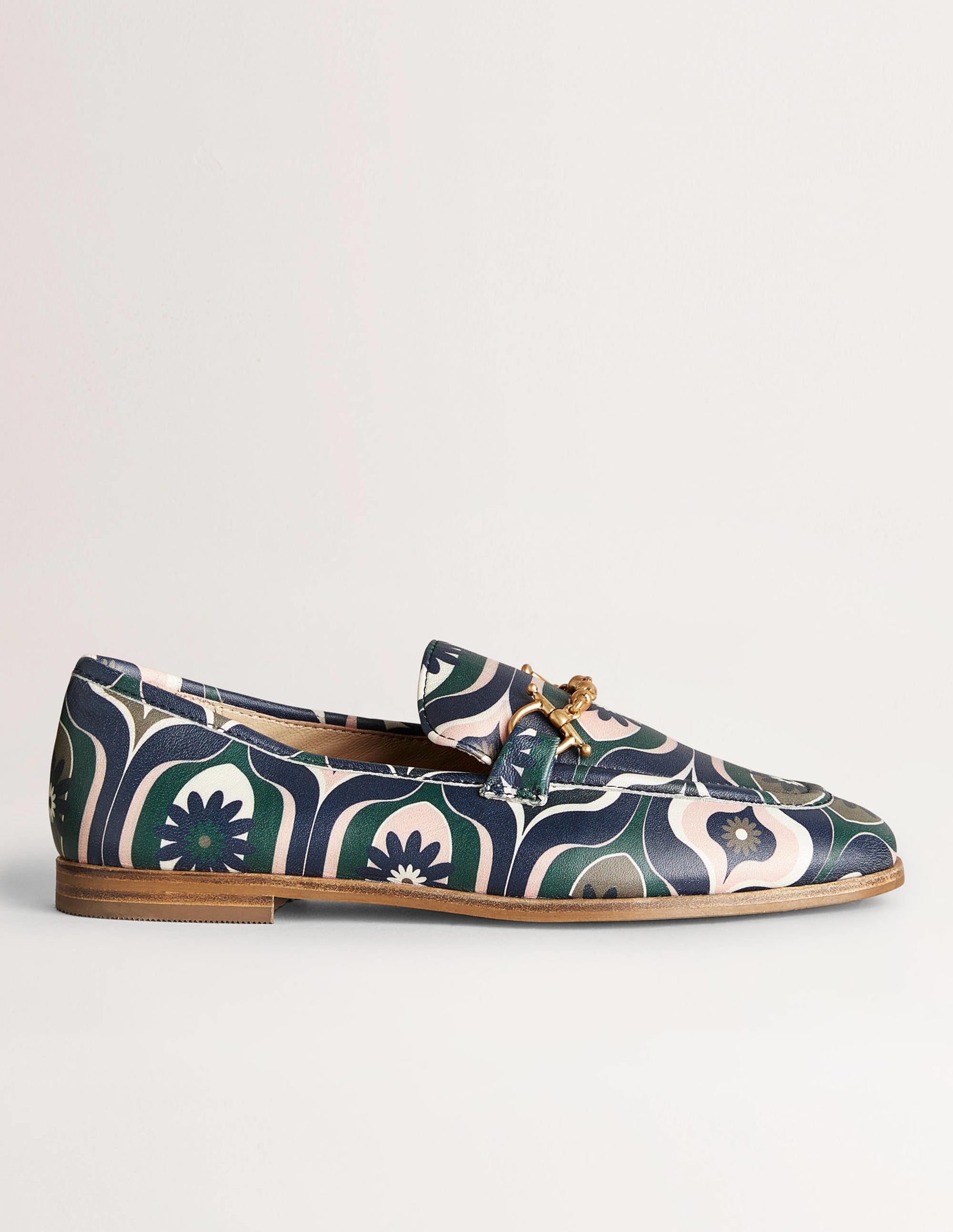 Snaffle Detail Leather Loafers-Multi, Geo Swirl - Image 1