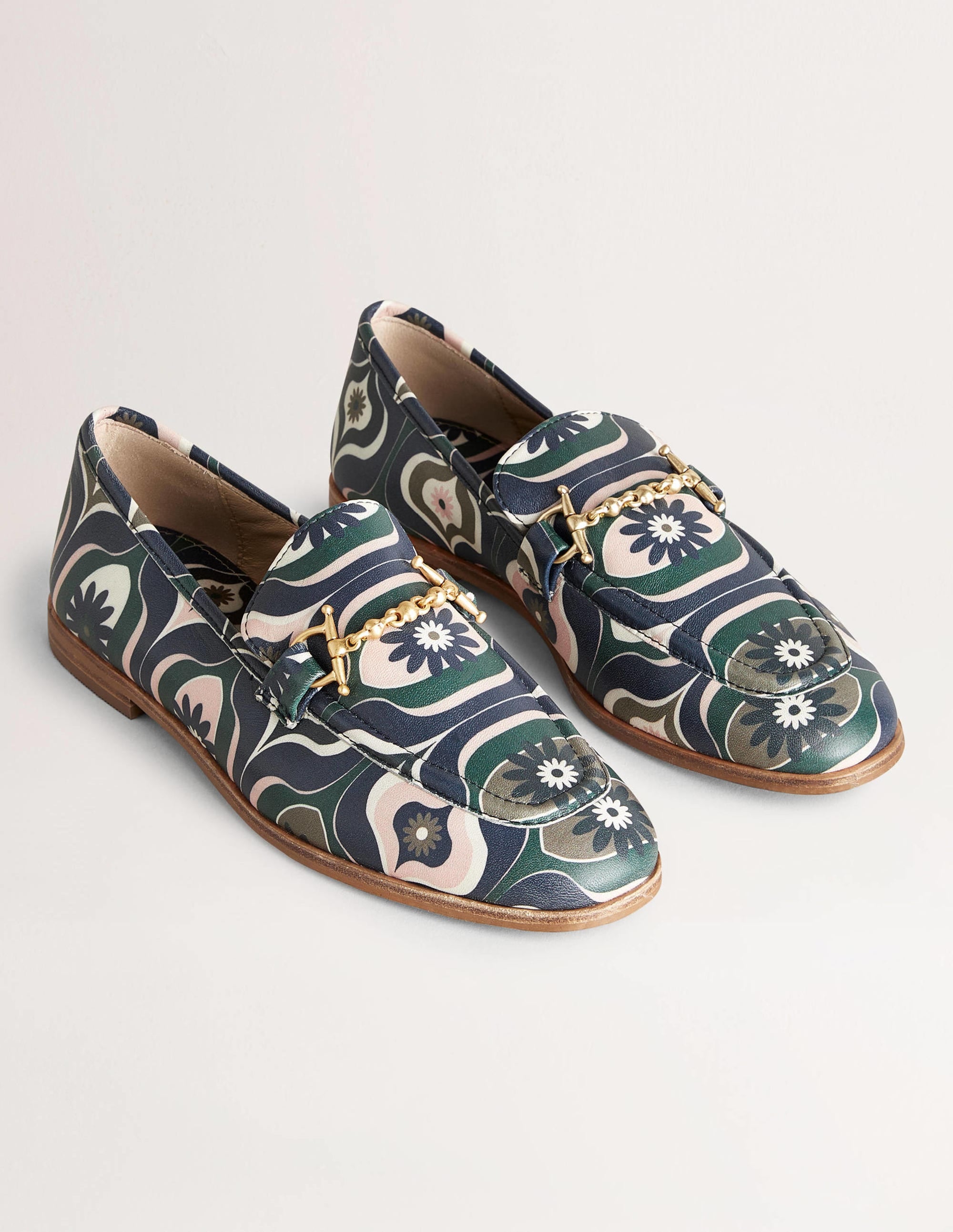 Snaffle Detail Leather Loafers-Multi, Geo Swirl - Image 2