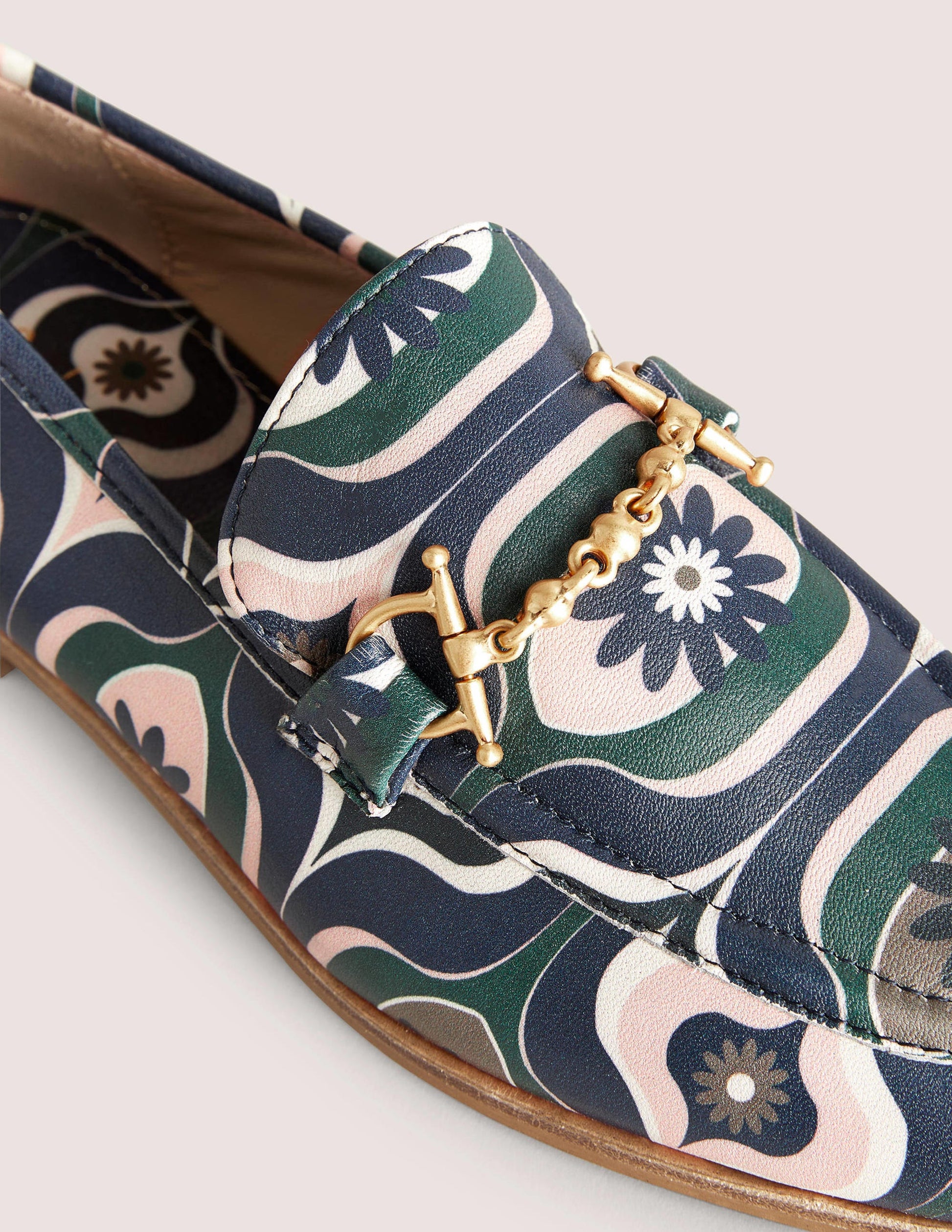 Snaffle Detail Leather Loafers-Multi, Geo Swirl-3