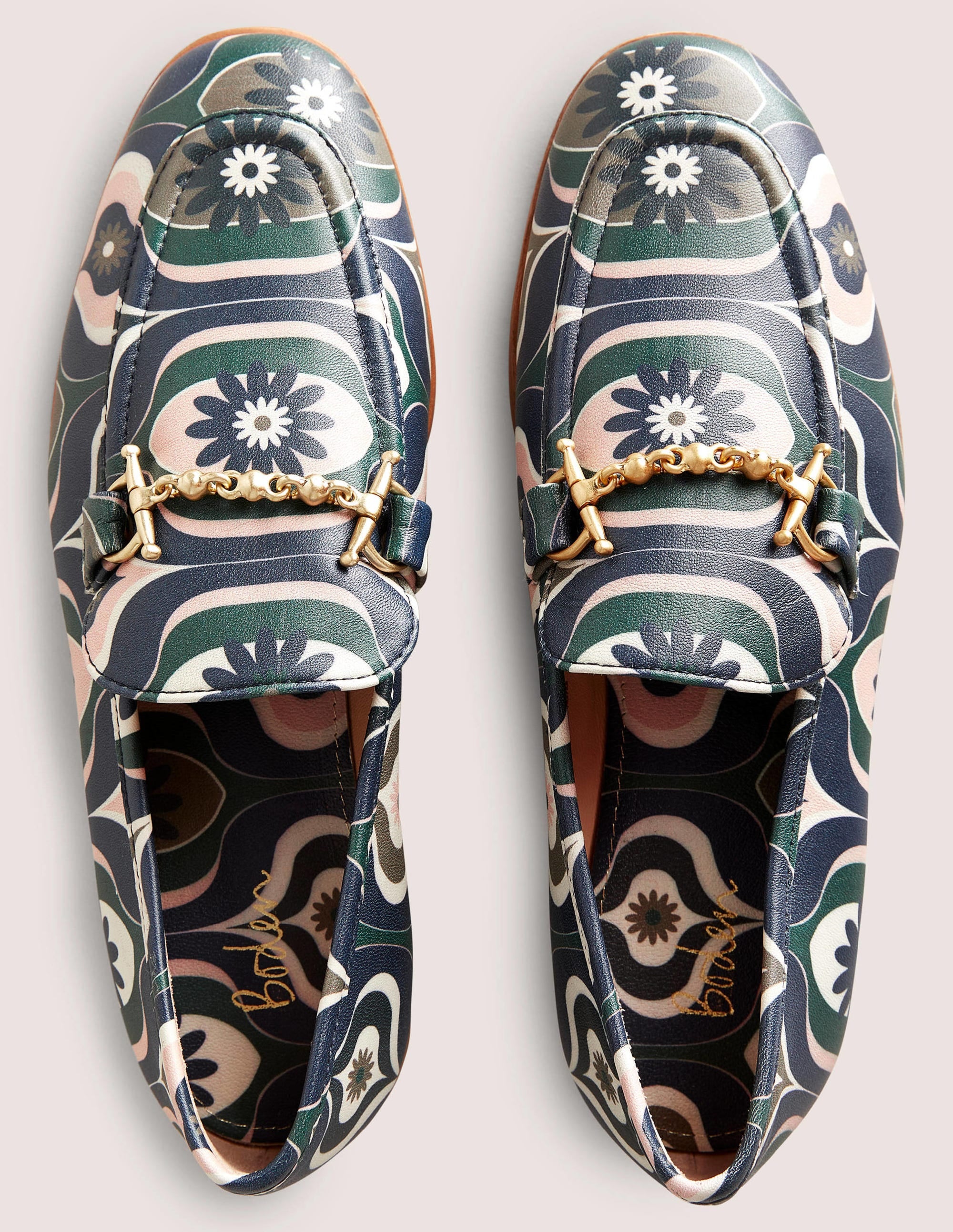 Snaffle Detail Leather Loafers-Multi, Geo Swirl - Image 4