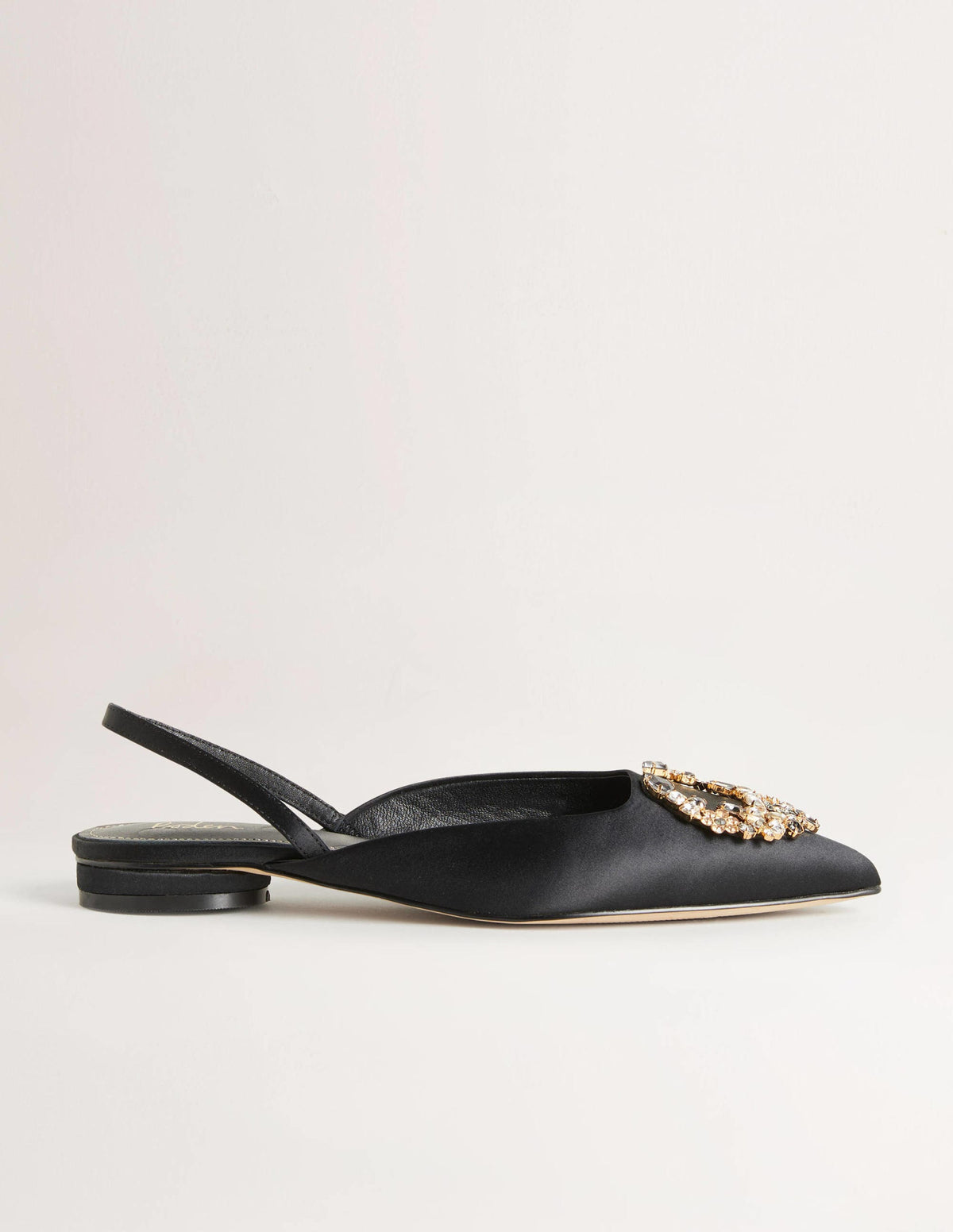 Embellished Satin Slingbacks-Black, Clear Jewels-1