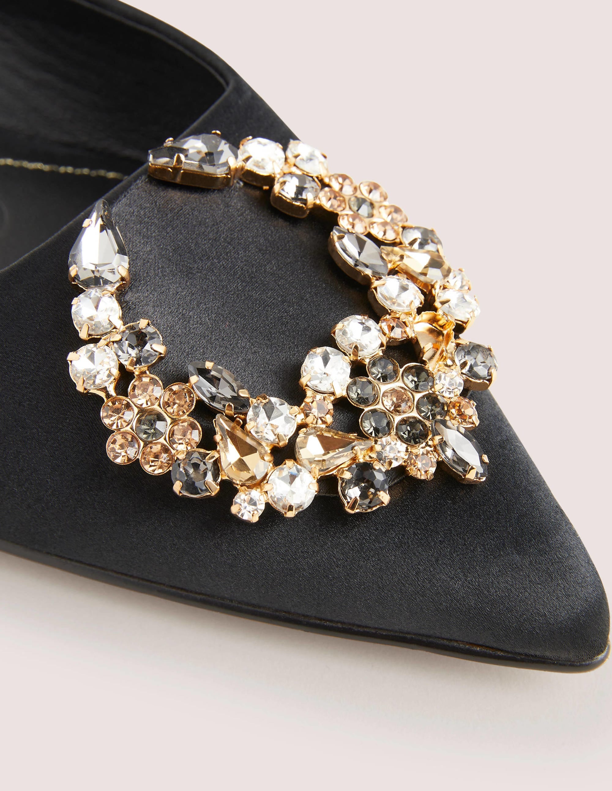 Embellished Satin Slingbacks-Black, Clear Jewels - Image 3