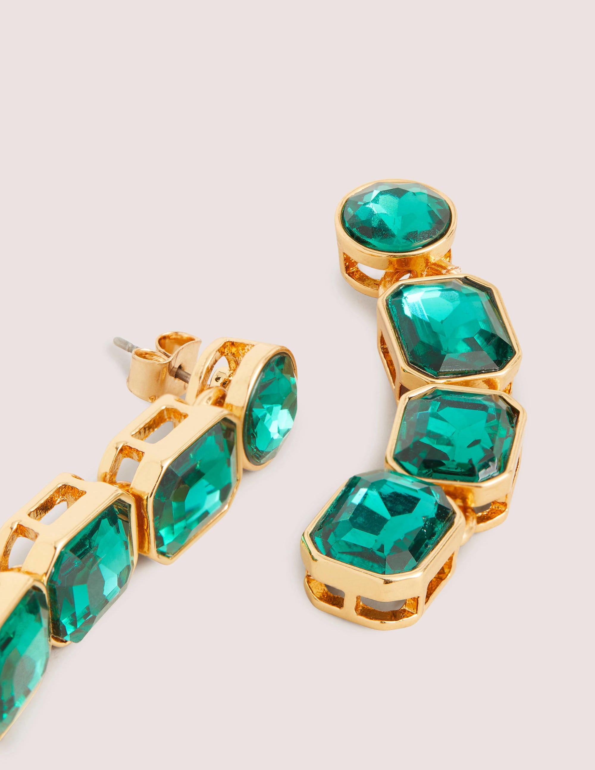Long Jewel Drop Earrings-Green - Image 2