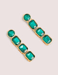 Long Jewel Drop Earrings-Green