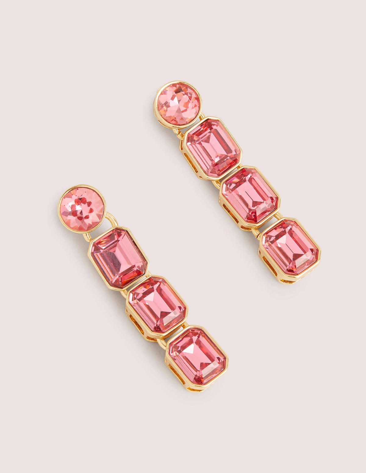 Long Jewel Drop Earrings-Pink-1