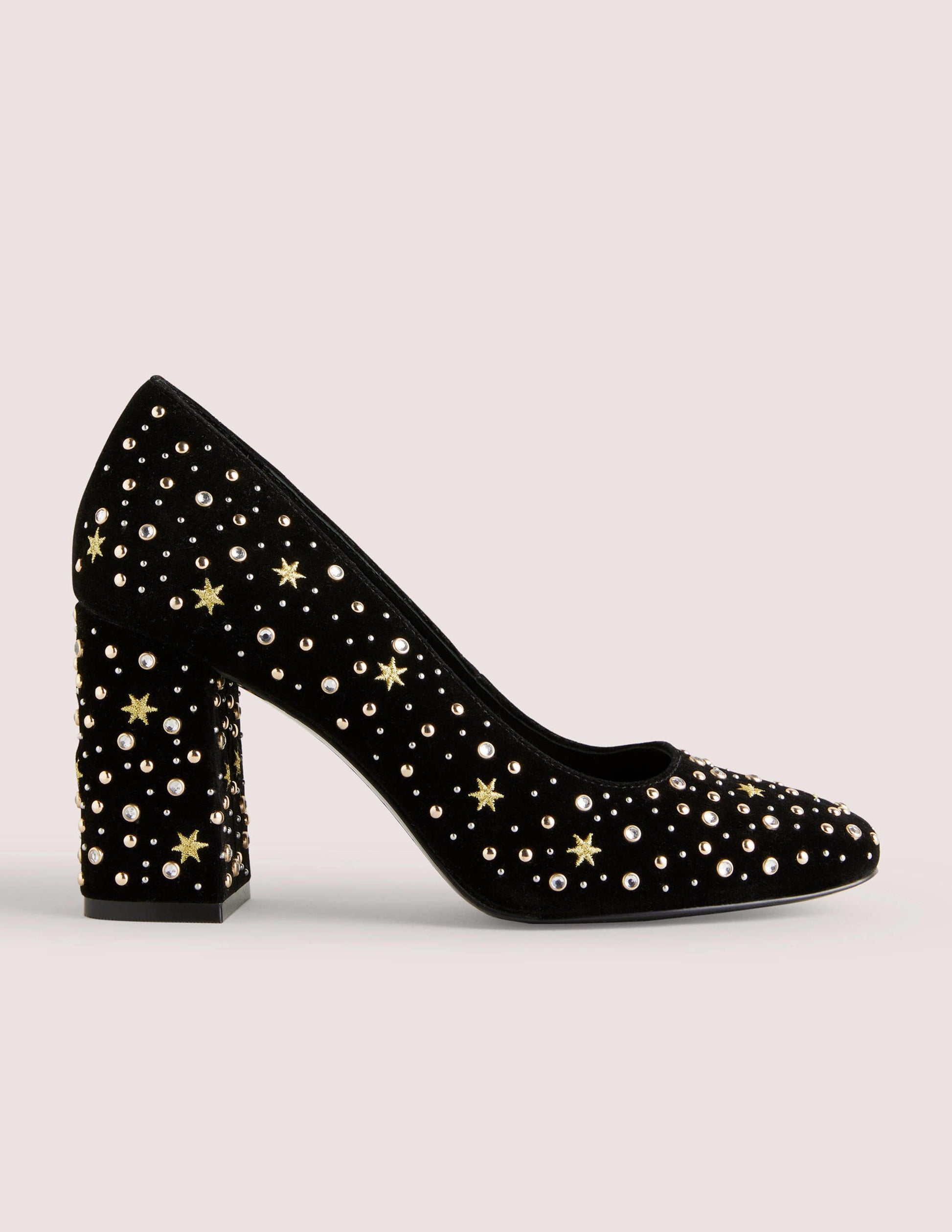 Embroidered Block Heel Courts-Black-1