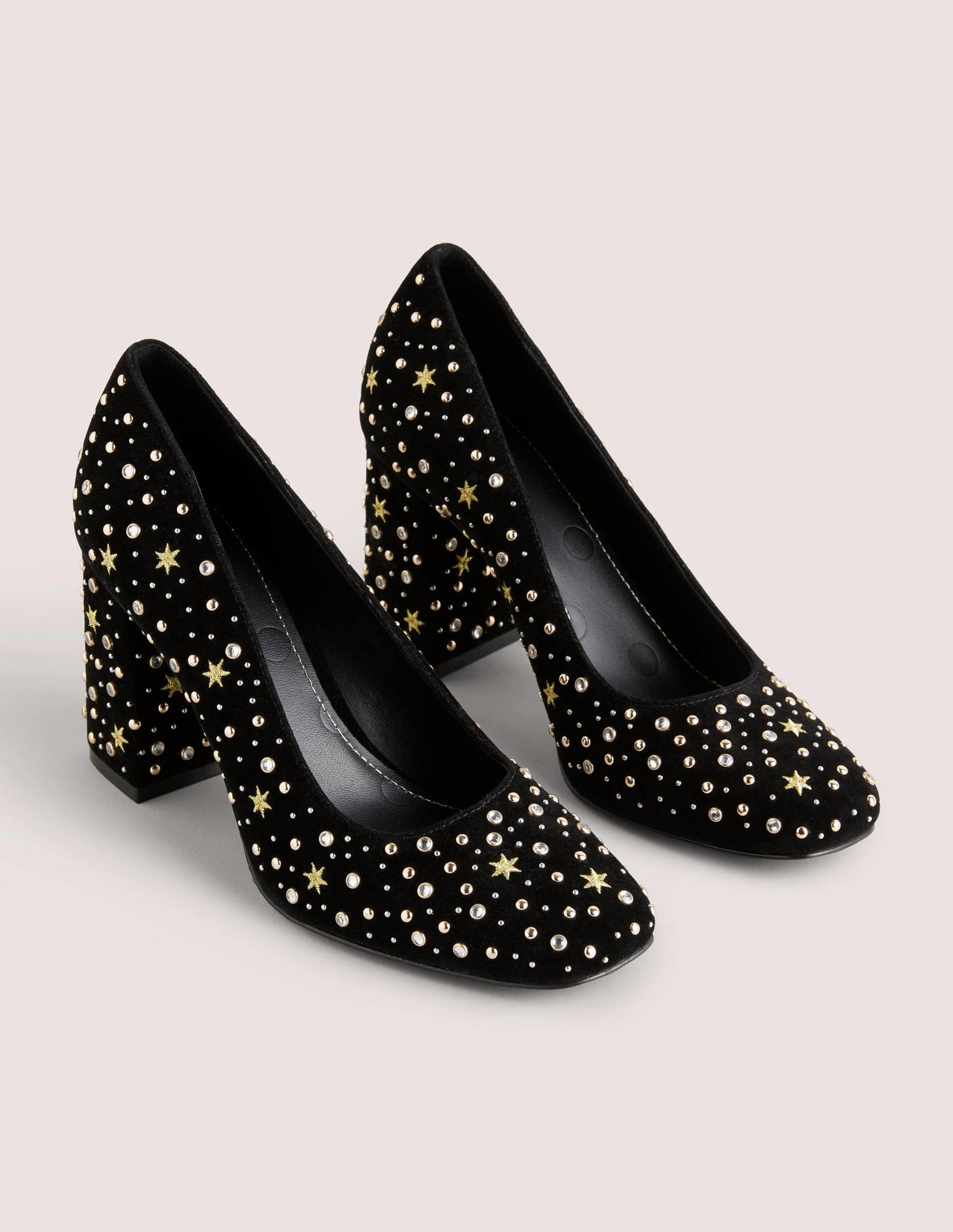 Embroidered Block Heel Courts-Black-2