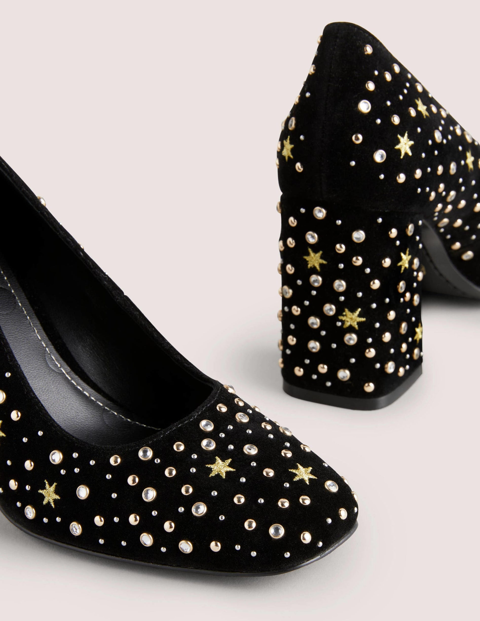 Embroidered Block Heel Courts-Black-3