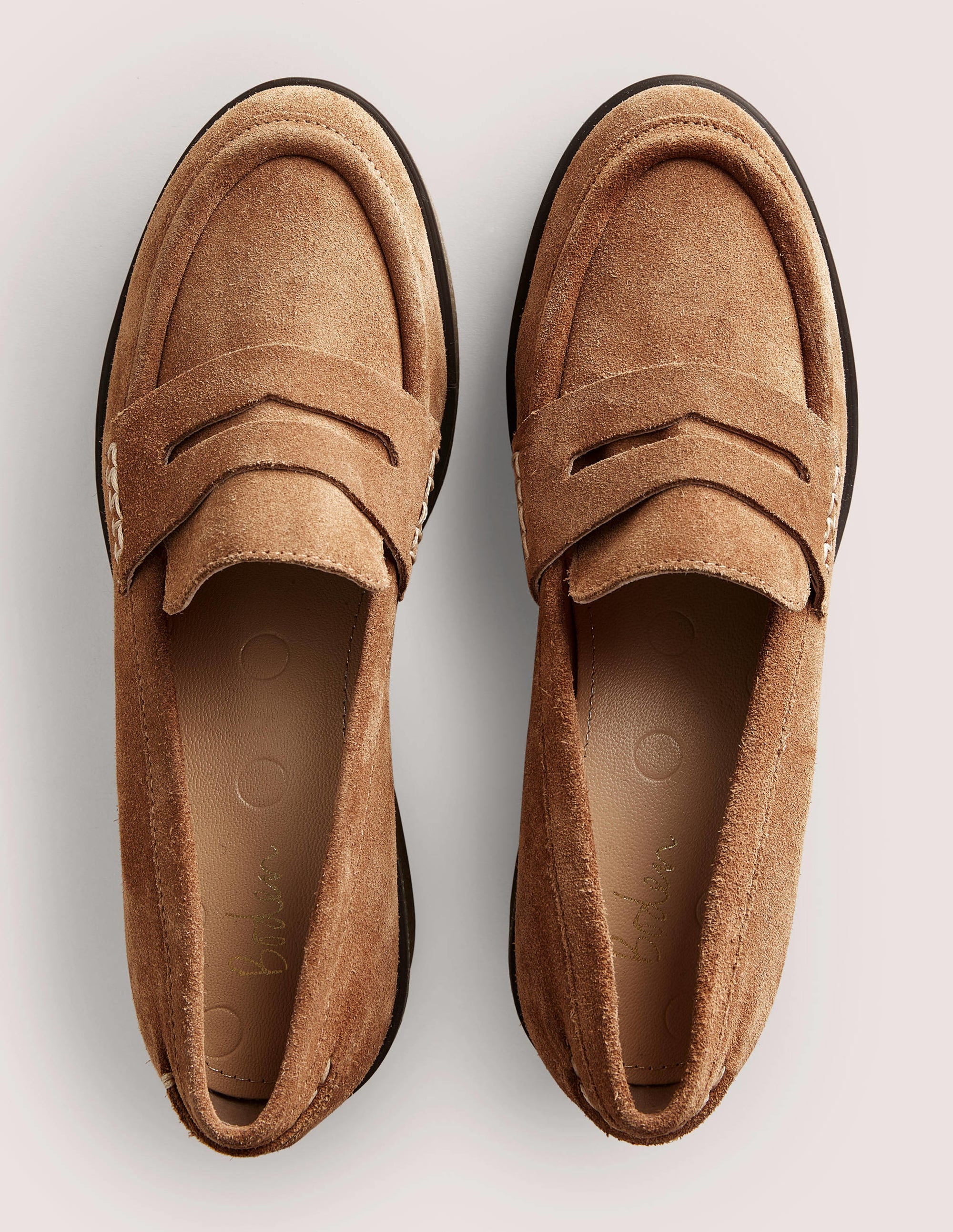 Crepe Sole Heeled Loafers-Golden Brown Suede - Image 4