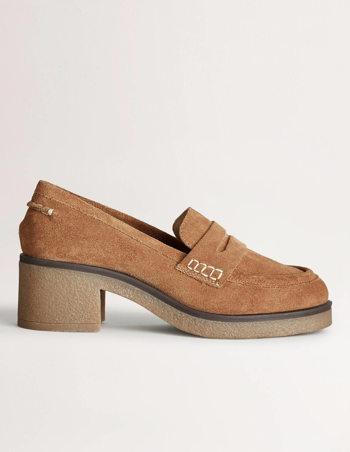 Crepe Sole Heeled Loafers-Golden Brown Suede - Image 1