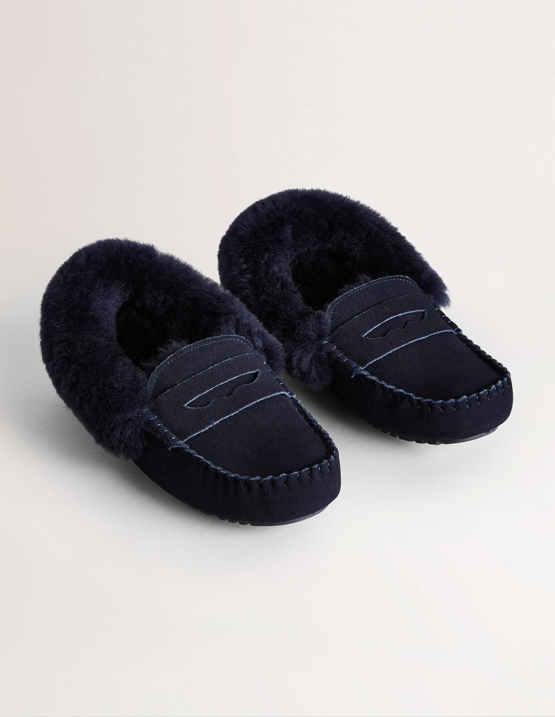 Moccasin Slippers-Navy Suede-2