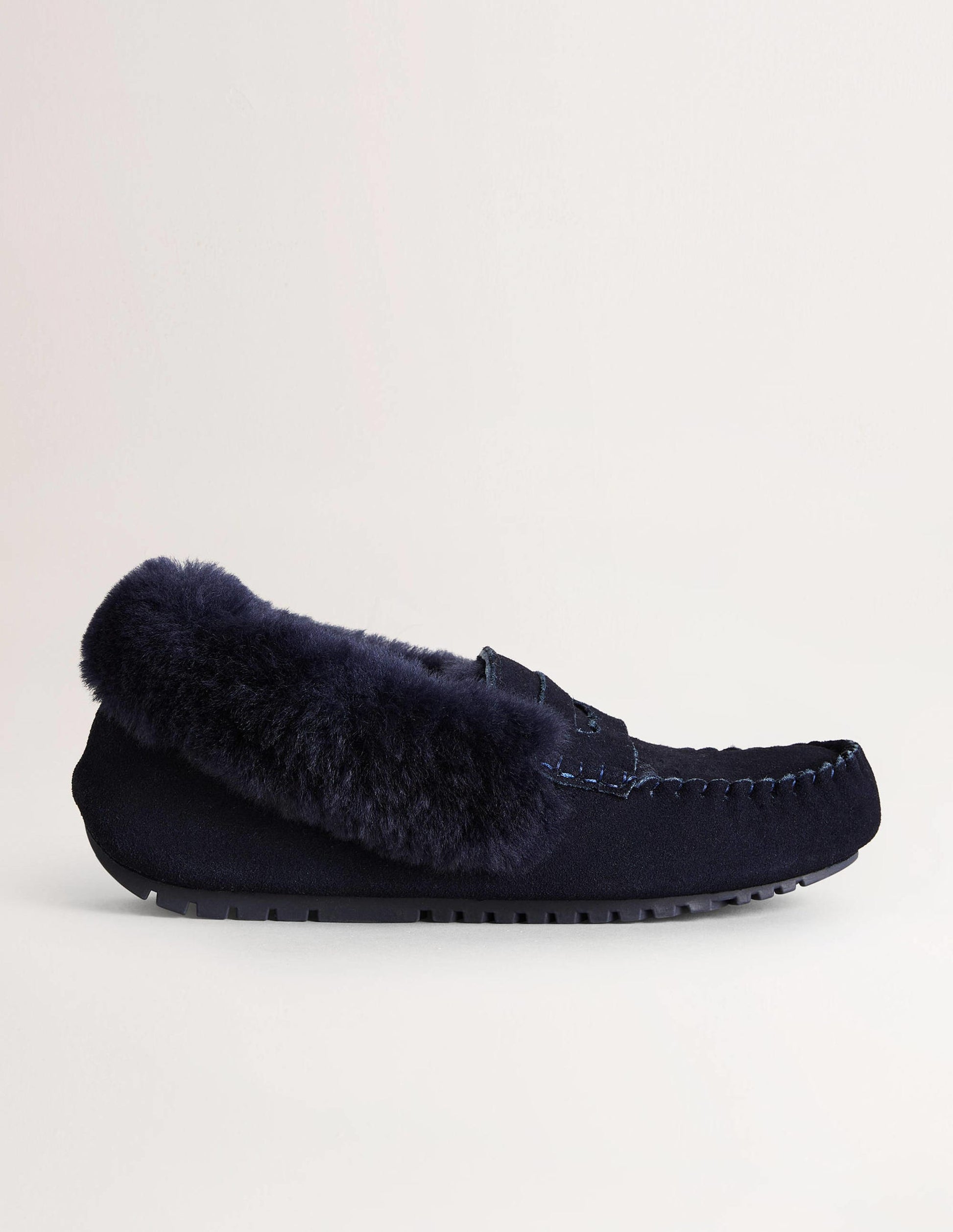 Moccasin Slippers-Navy Suede-1