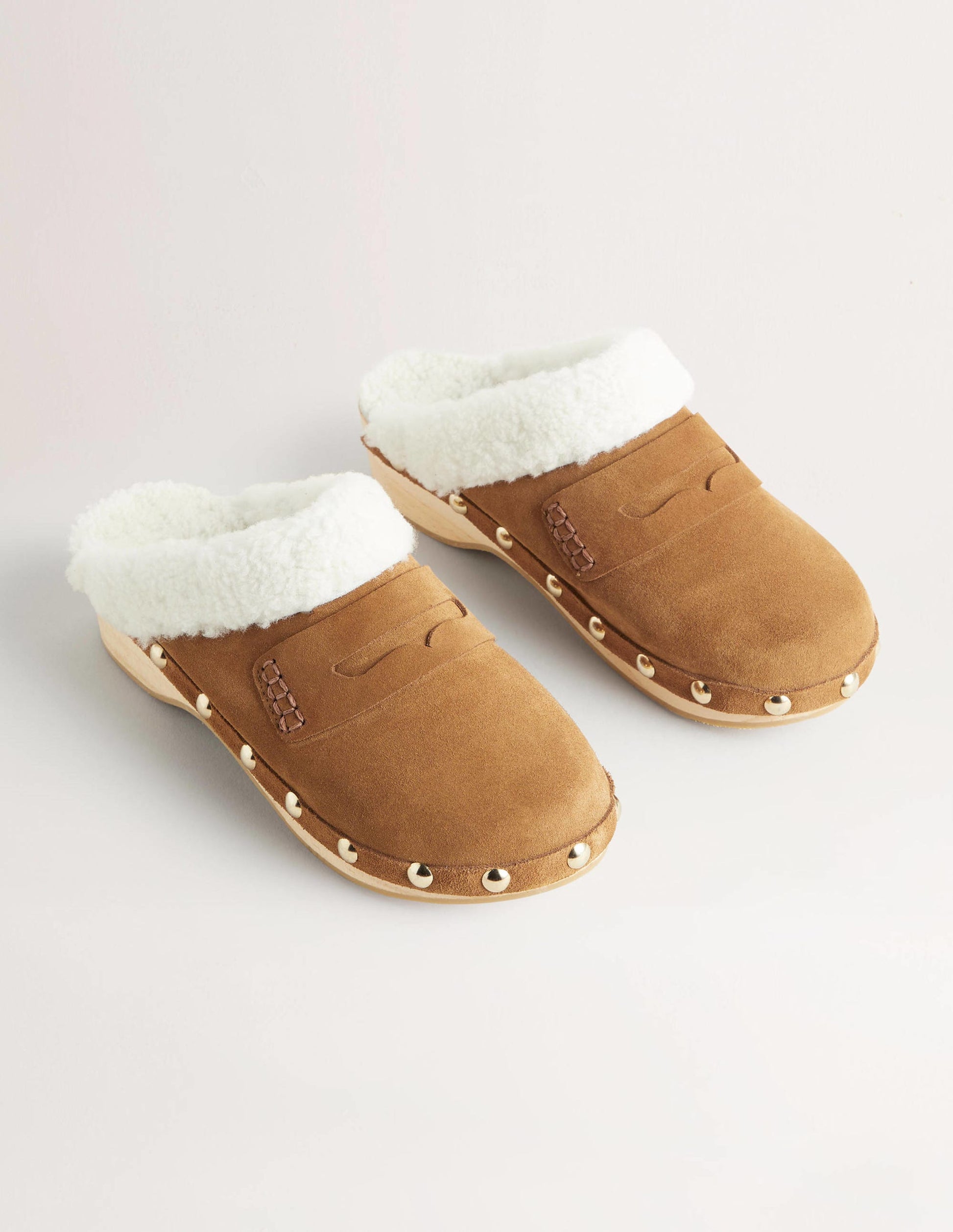 Shearling Lined Clogs-Golden Brown-3