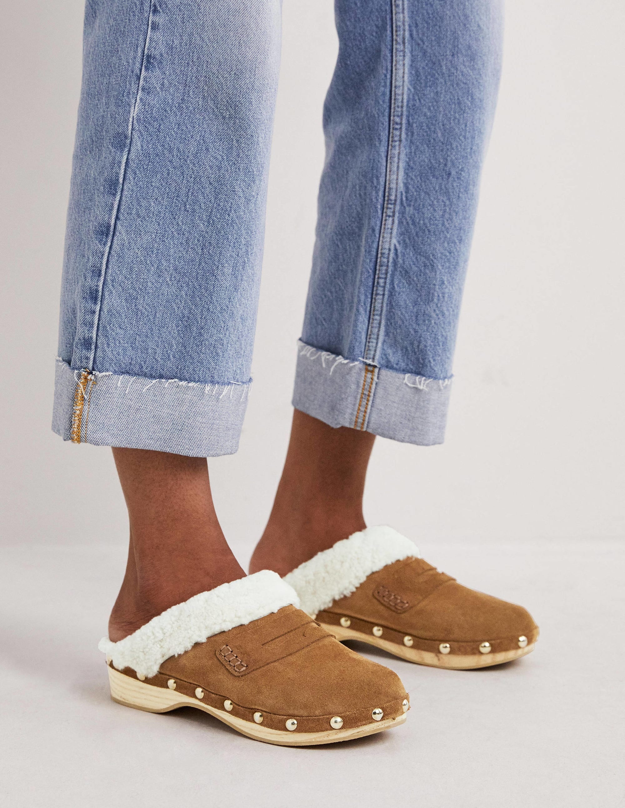 Shearling Lined Clogs-Golden Brown - Image 1