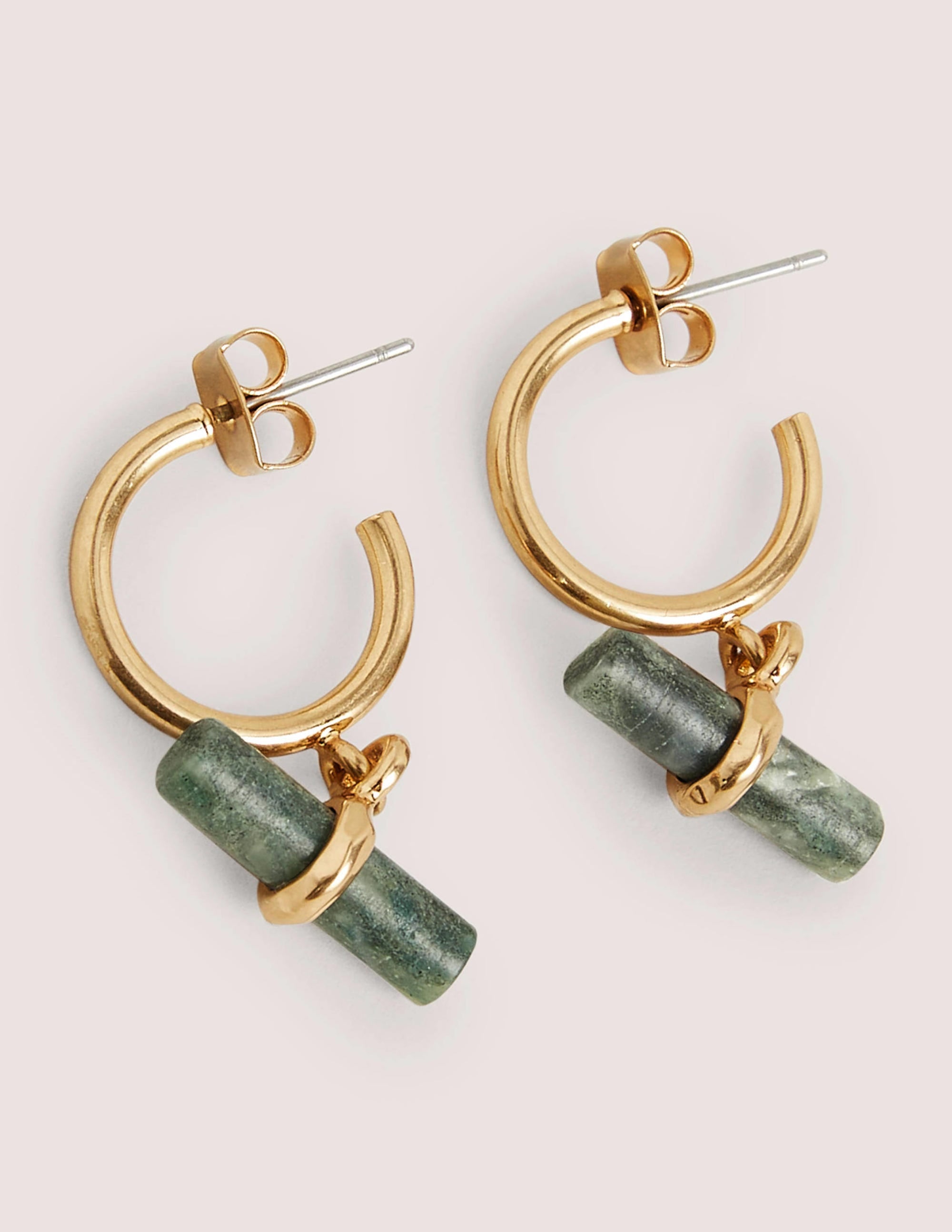 Semi-Precious T-bar Hoops-Jade Green - Image 2