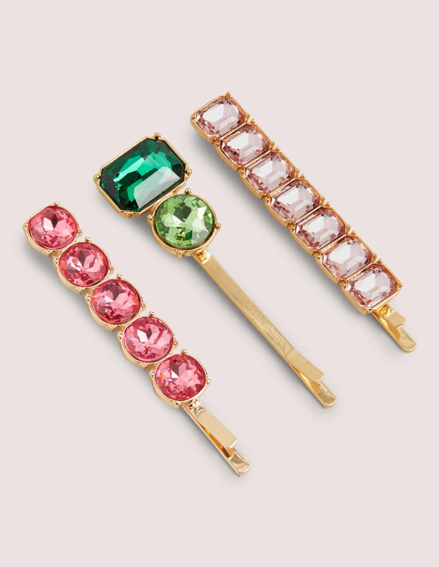 3 Pack Jewel Hair Slides-Pink