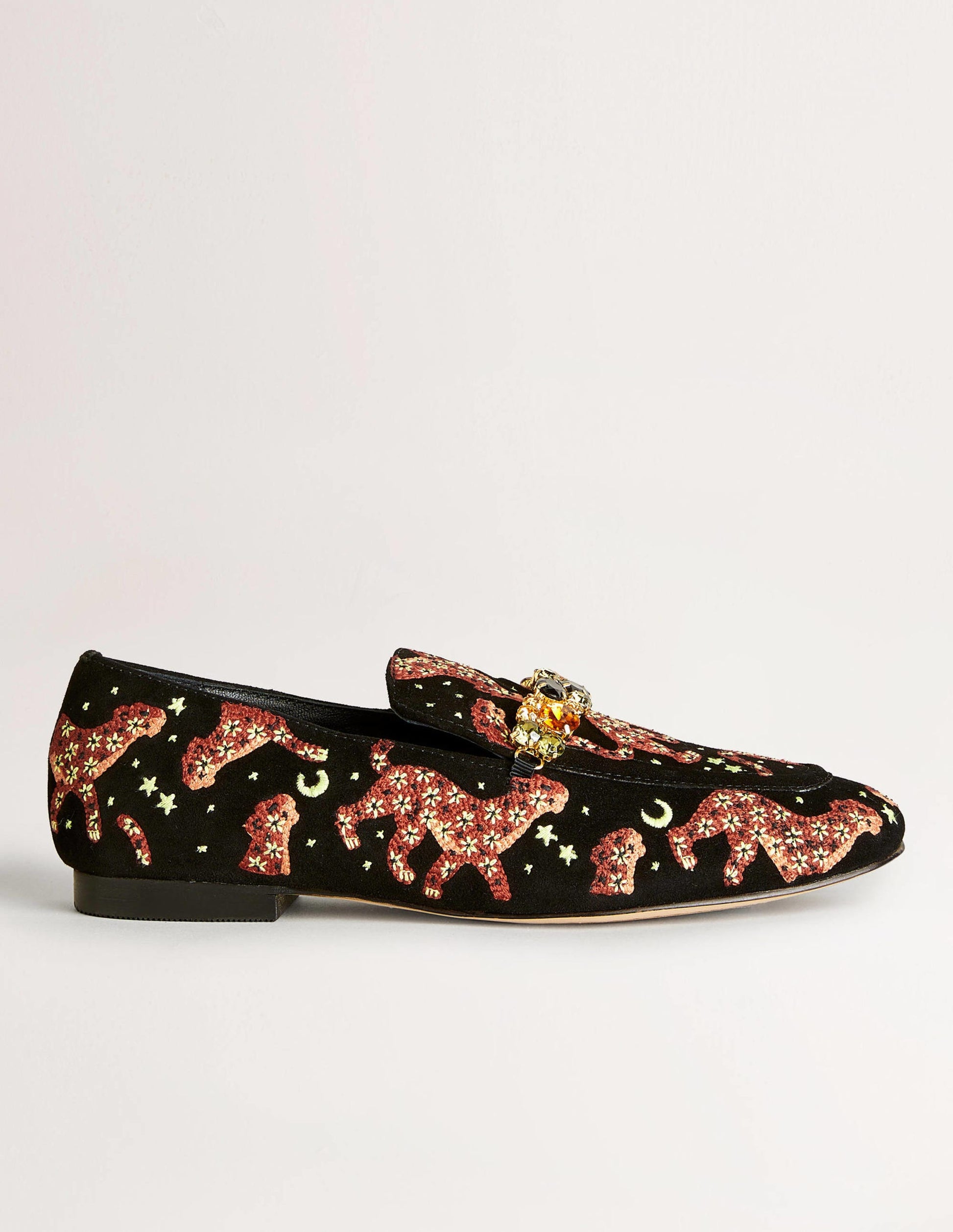 Embellished Trim Loafers-Black Embroidered Cheetah-2