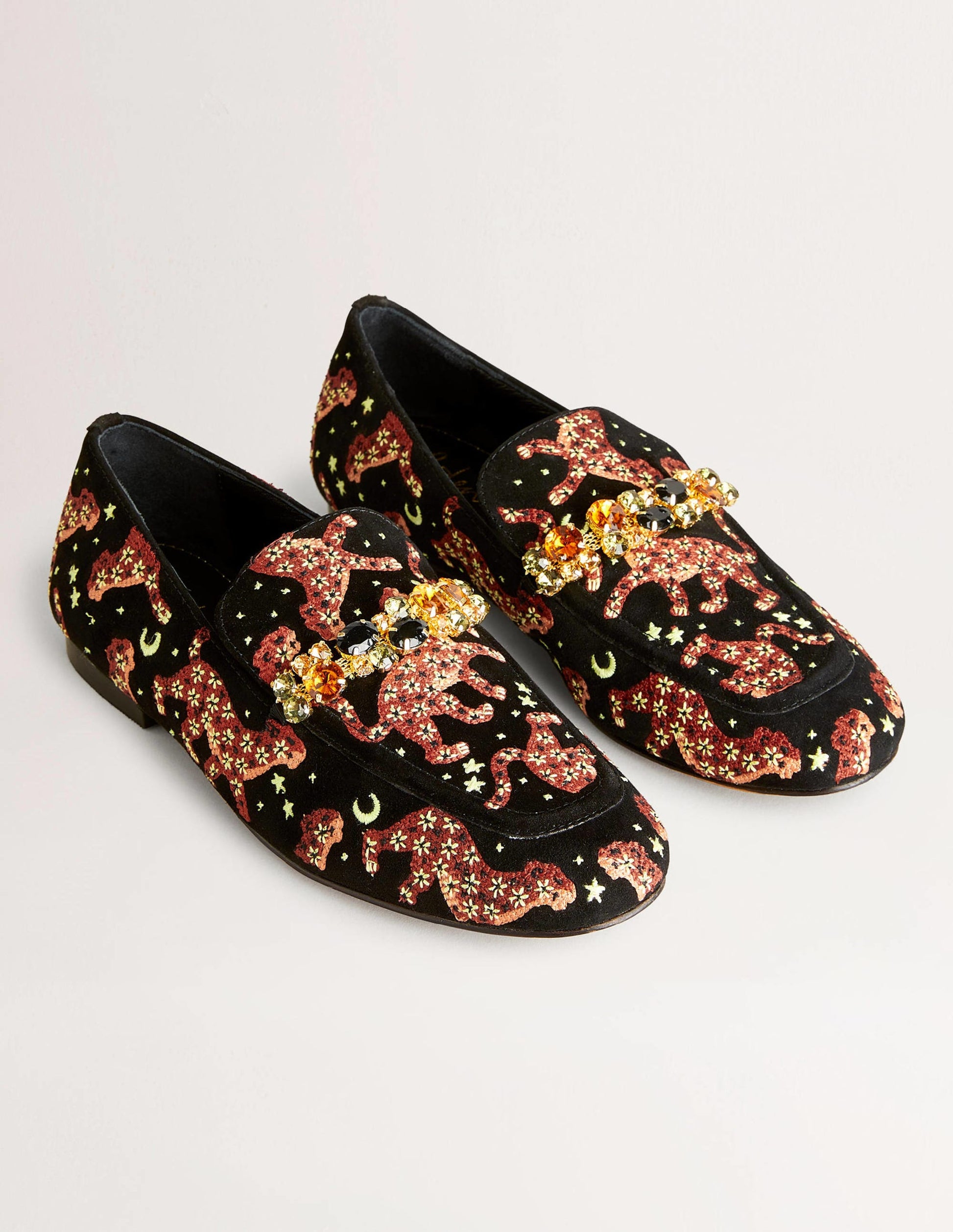 Embellished Trim Loafers-Black Embroidered Cheetah-3