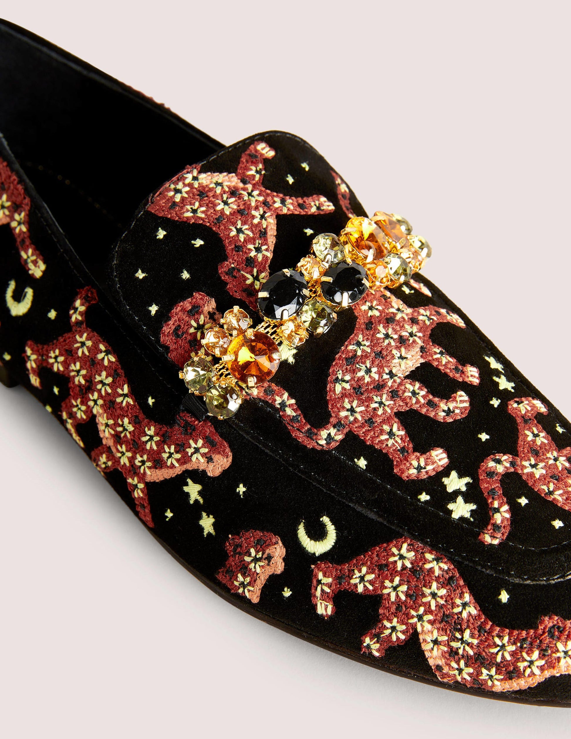 Embellished Trim Loafers-Black Embroidered Cheetah-4