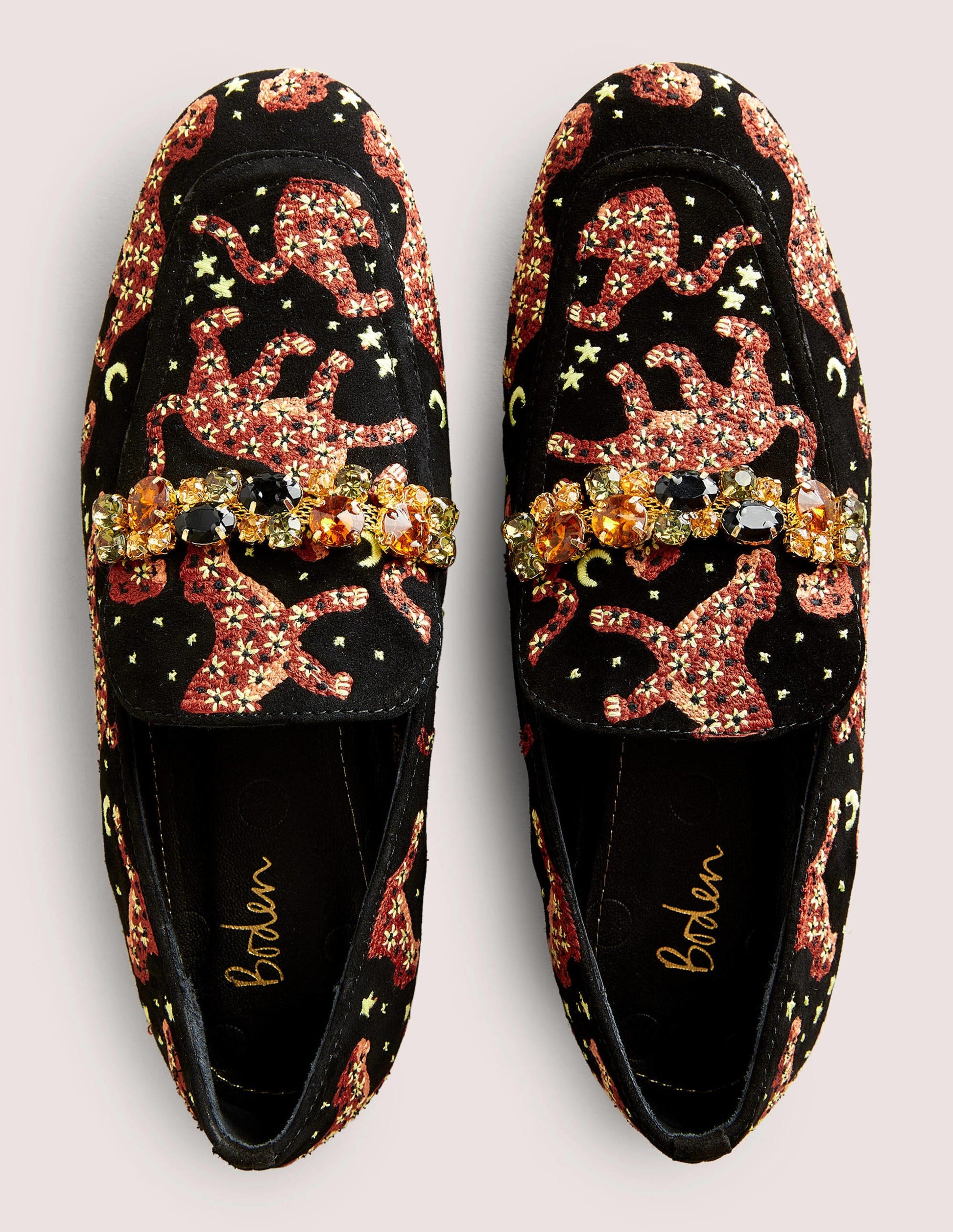 Embellished Trim Loafers-Black Embroidered Cheetah-5