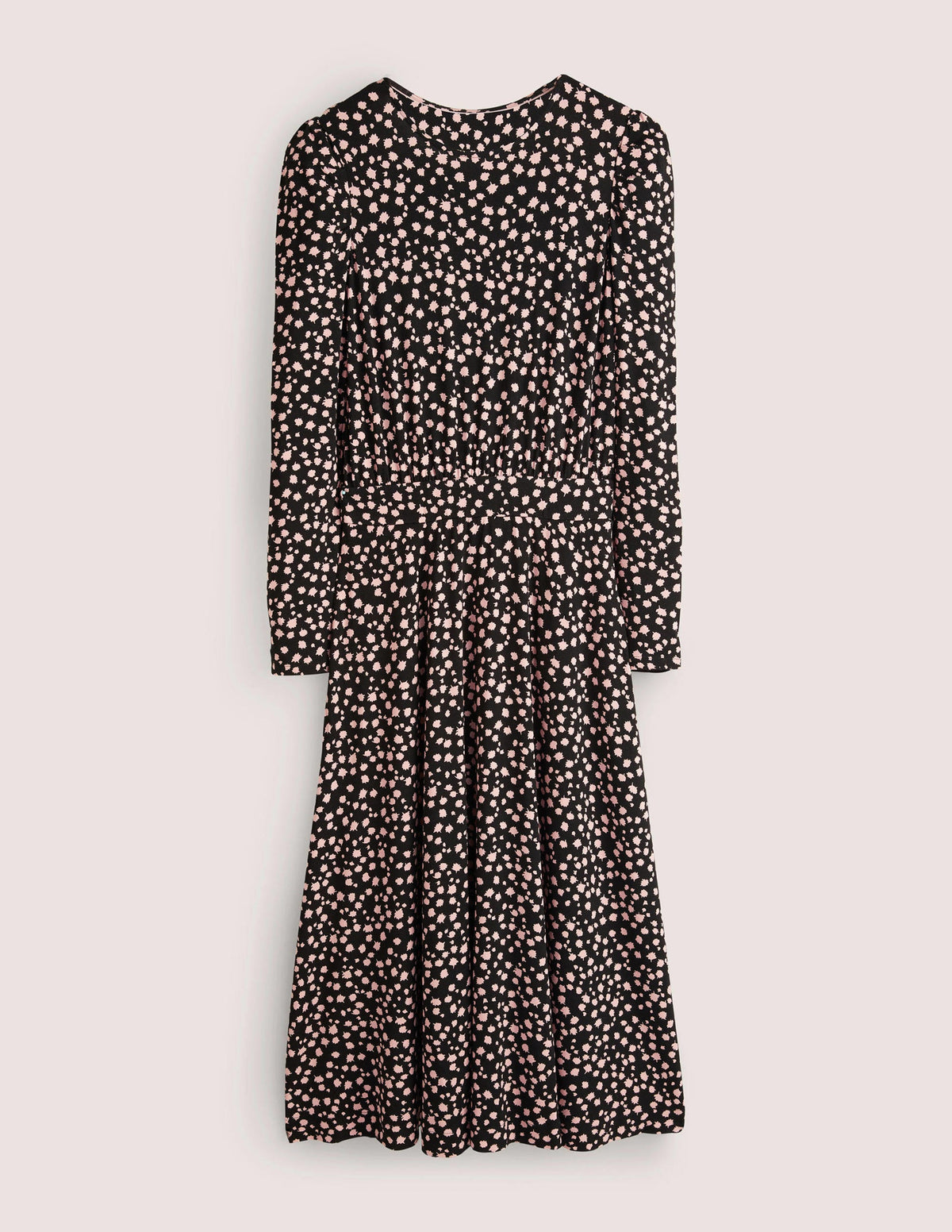 Puff Sleeve Jersey Midi Dress-Black, Falling Bud-6