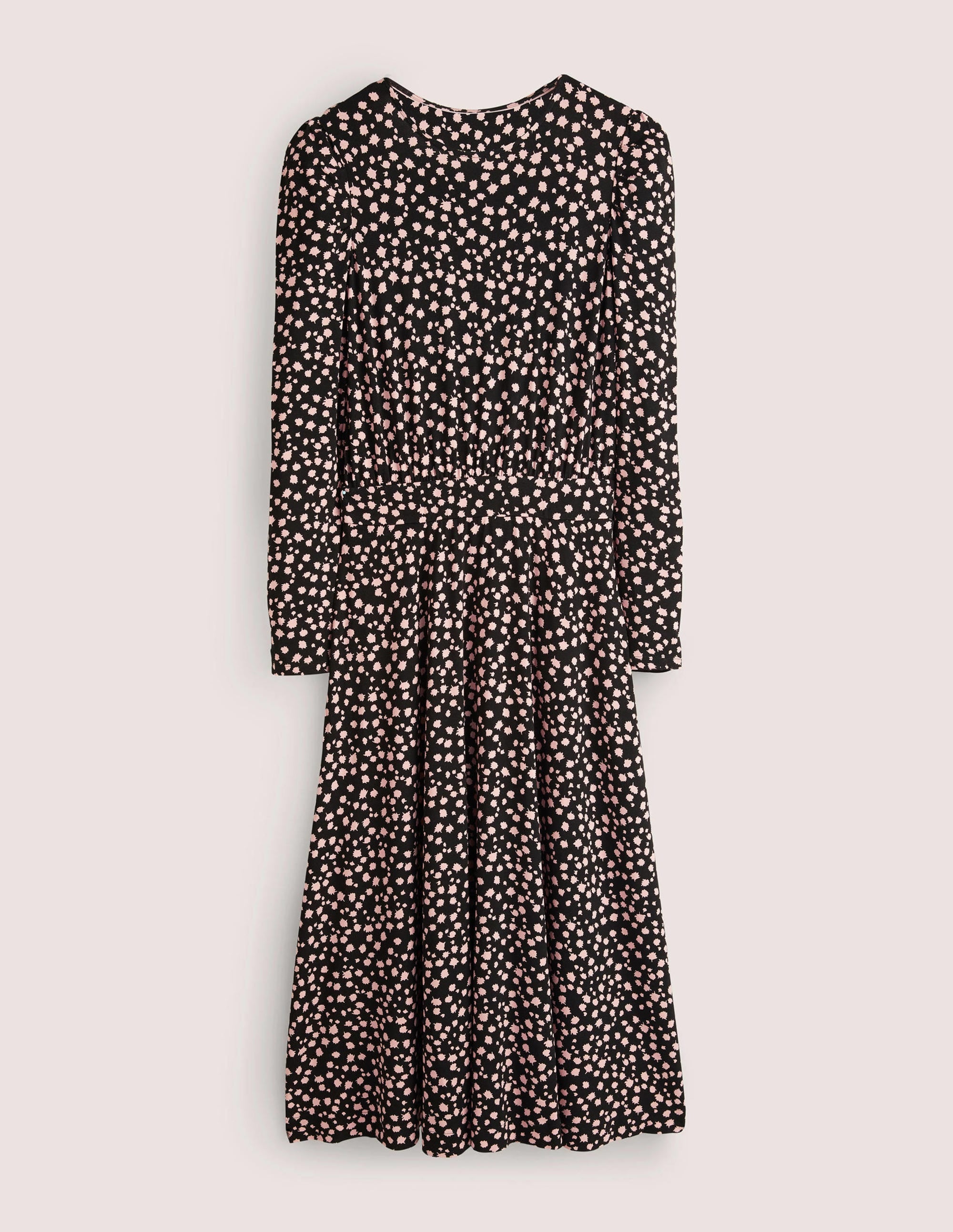 Puff Sleeve Jersey Midi Dress-Black, Falling Bud - Image 6