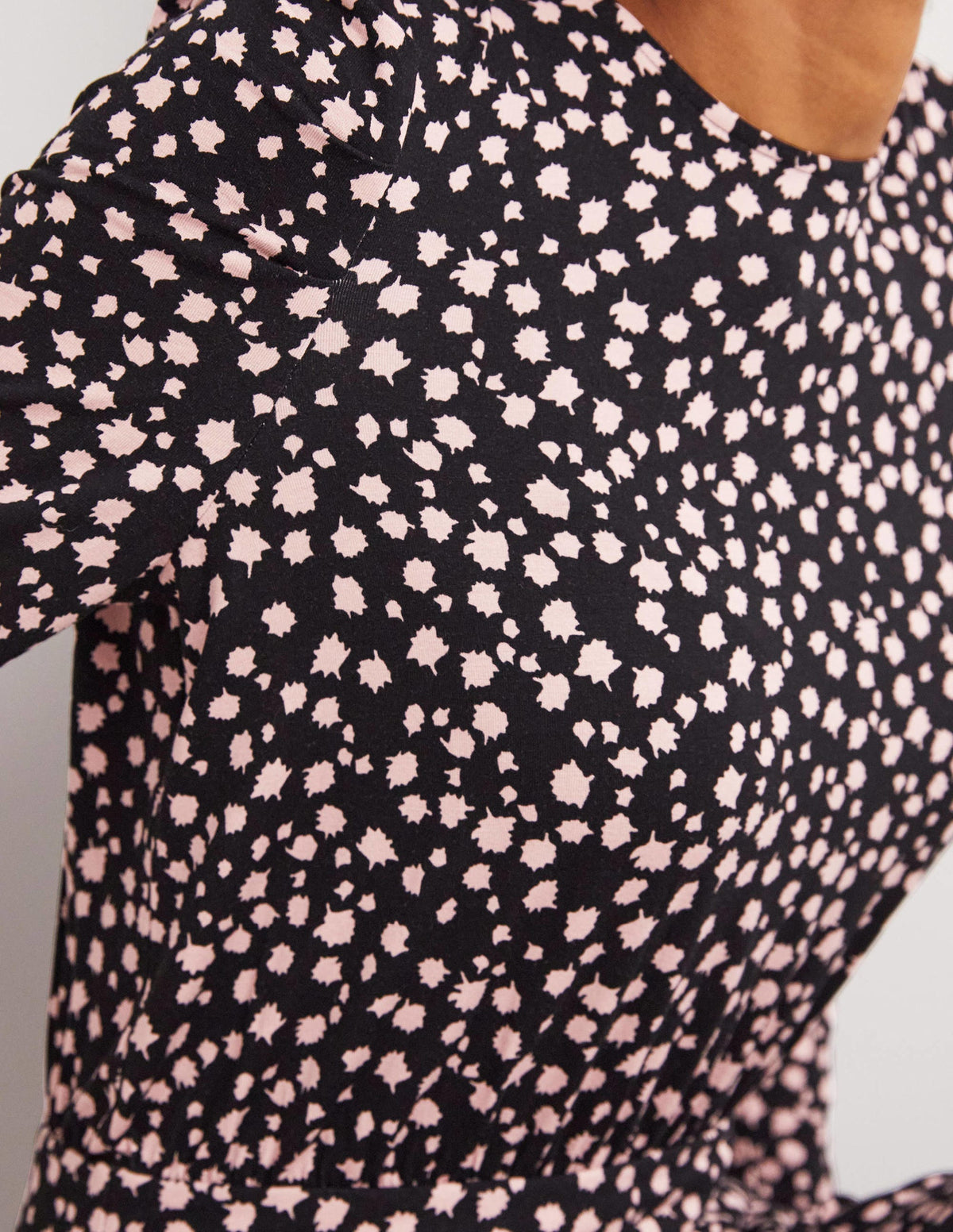 Puff Sleeve Jersey Midi Dress-Black, Falling Bud - Image 2