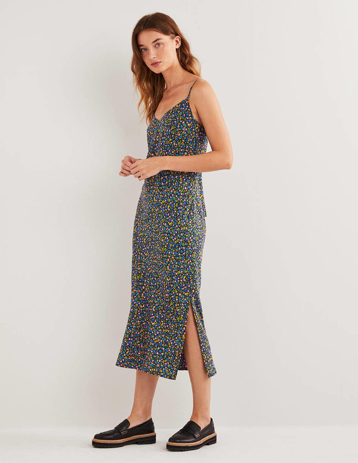 Elena Midi Slip Dress-French Navy, Floral Terrace - Image 1