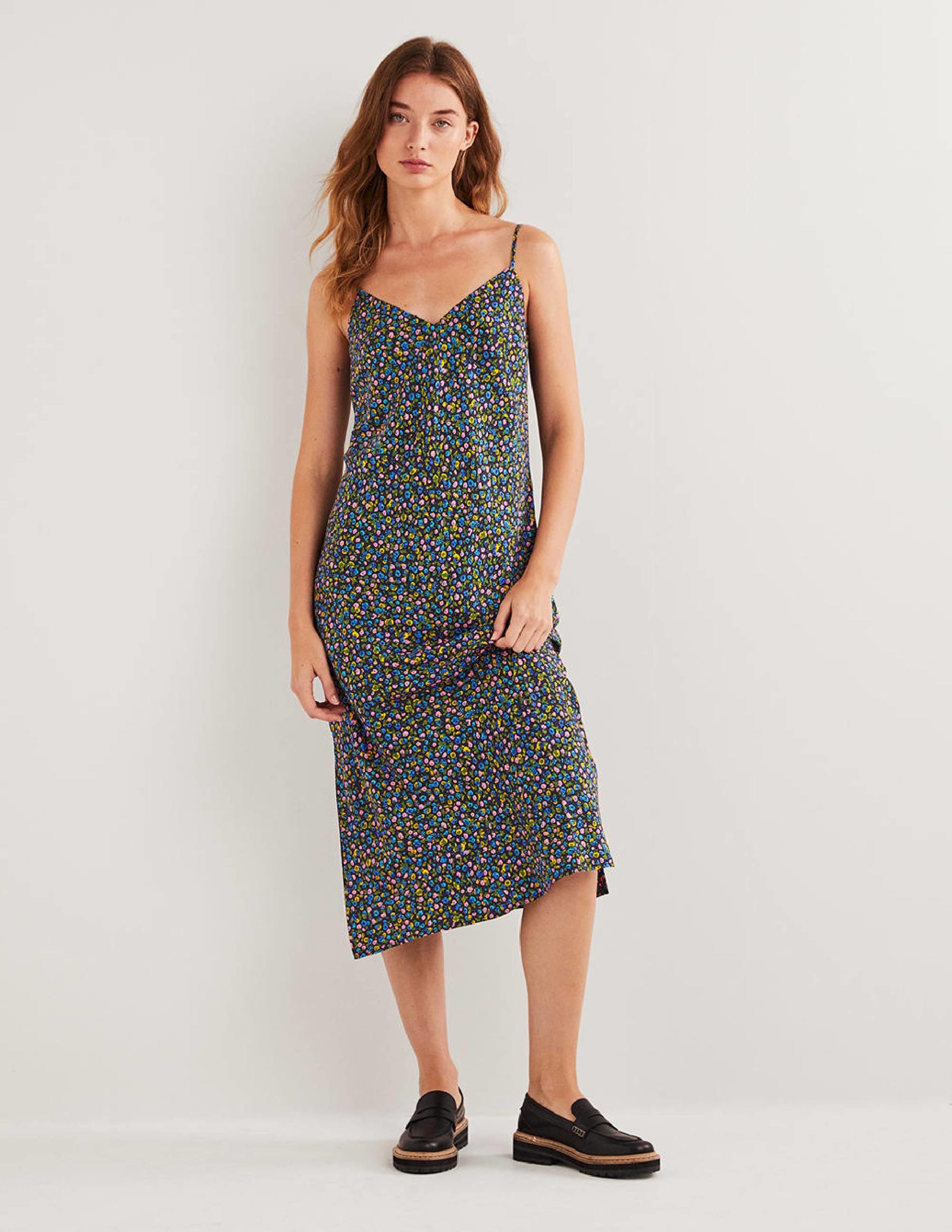 Elena Midi Slip Dress-French Navy, Floral Terrace - Image 4