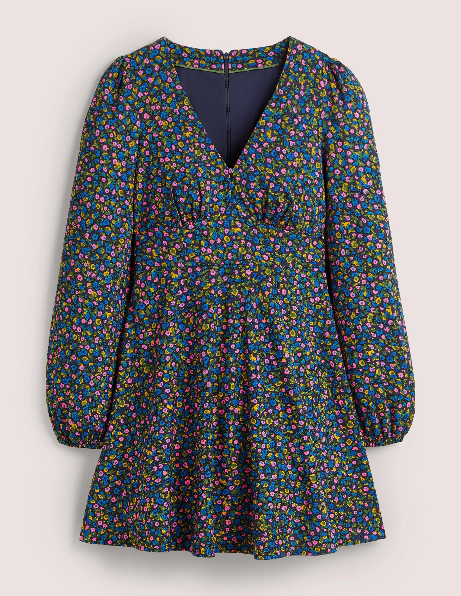 V-Neck Jersey Tea Dress-Navy, Floral Terrace-5