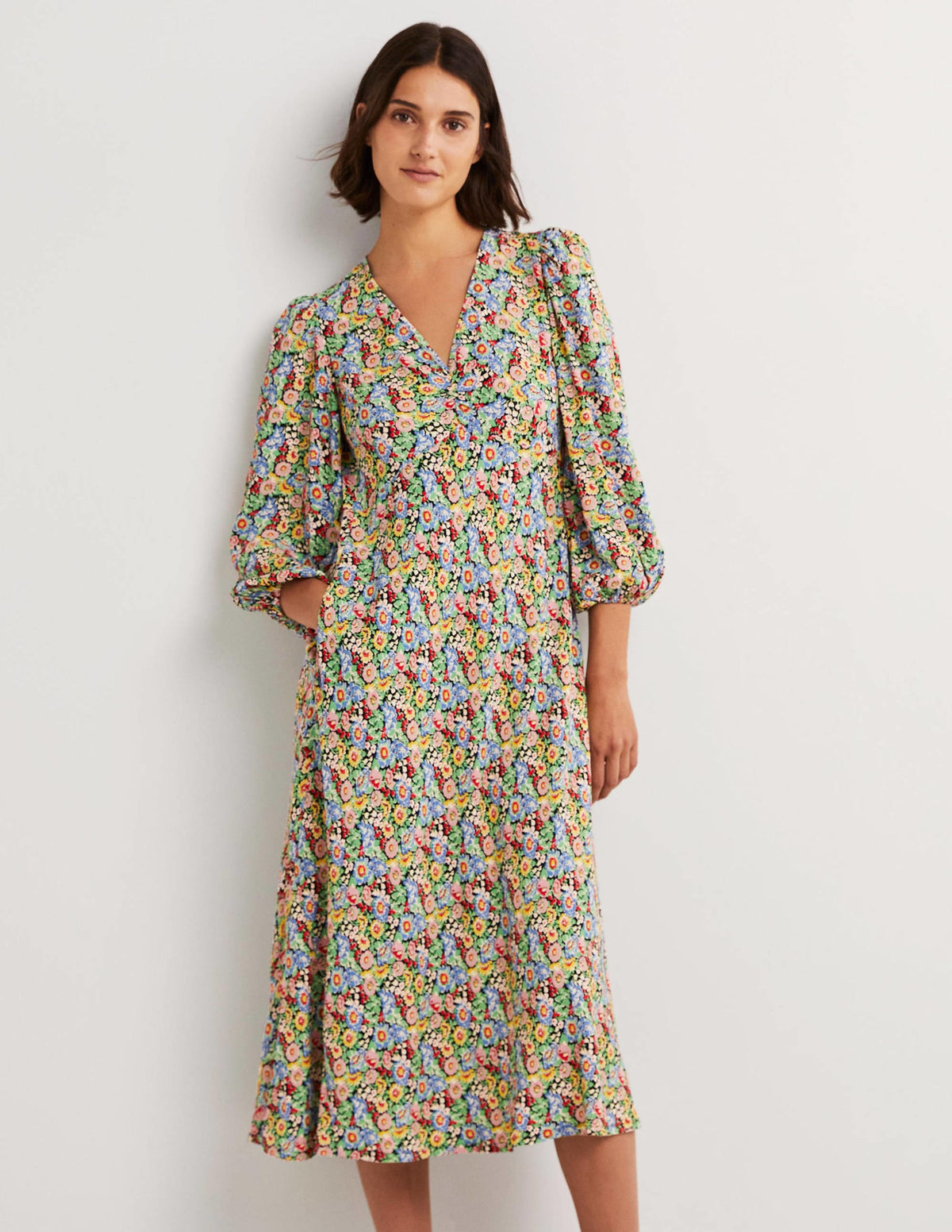 Empire Midi Tea Dress-Multi, Flora Illusion - Image 4