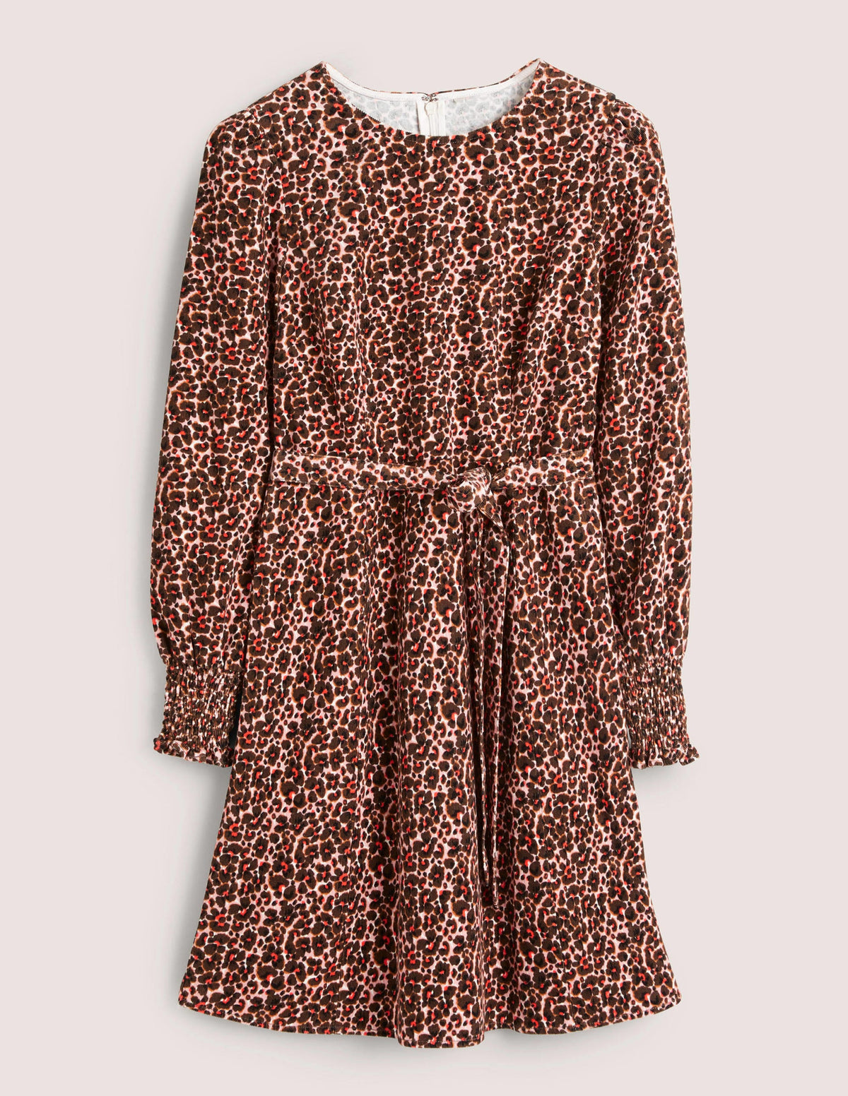 Smocked Cuff Corduroy Dress-Milkshake, Abstract Bud - Image 8