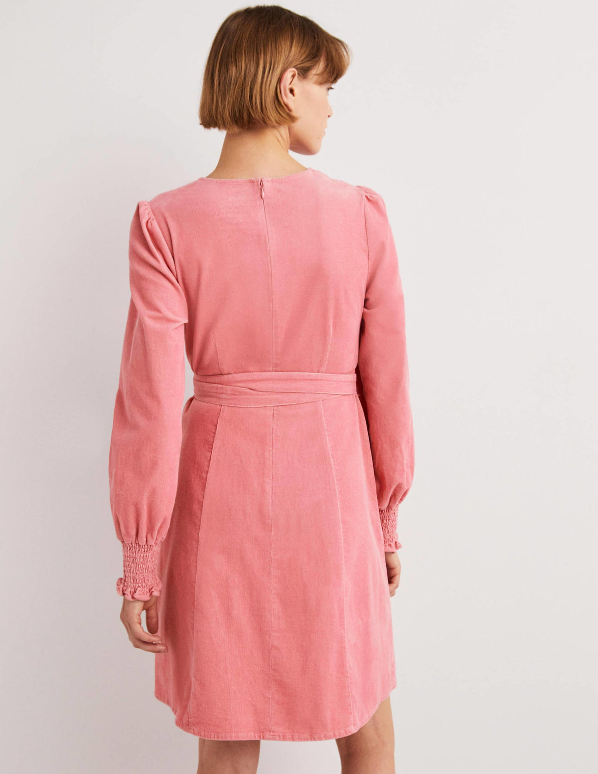 Smocked Cuff Corduroy Dress-Wild Rose - Image 3