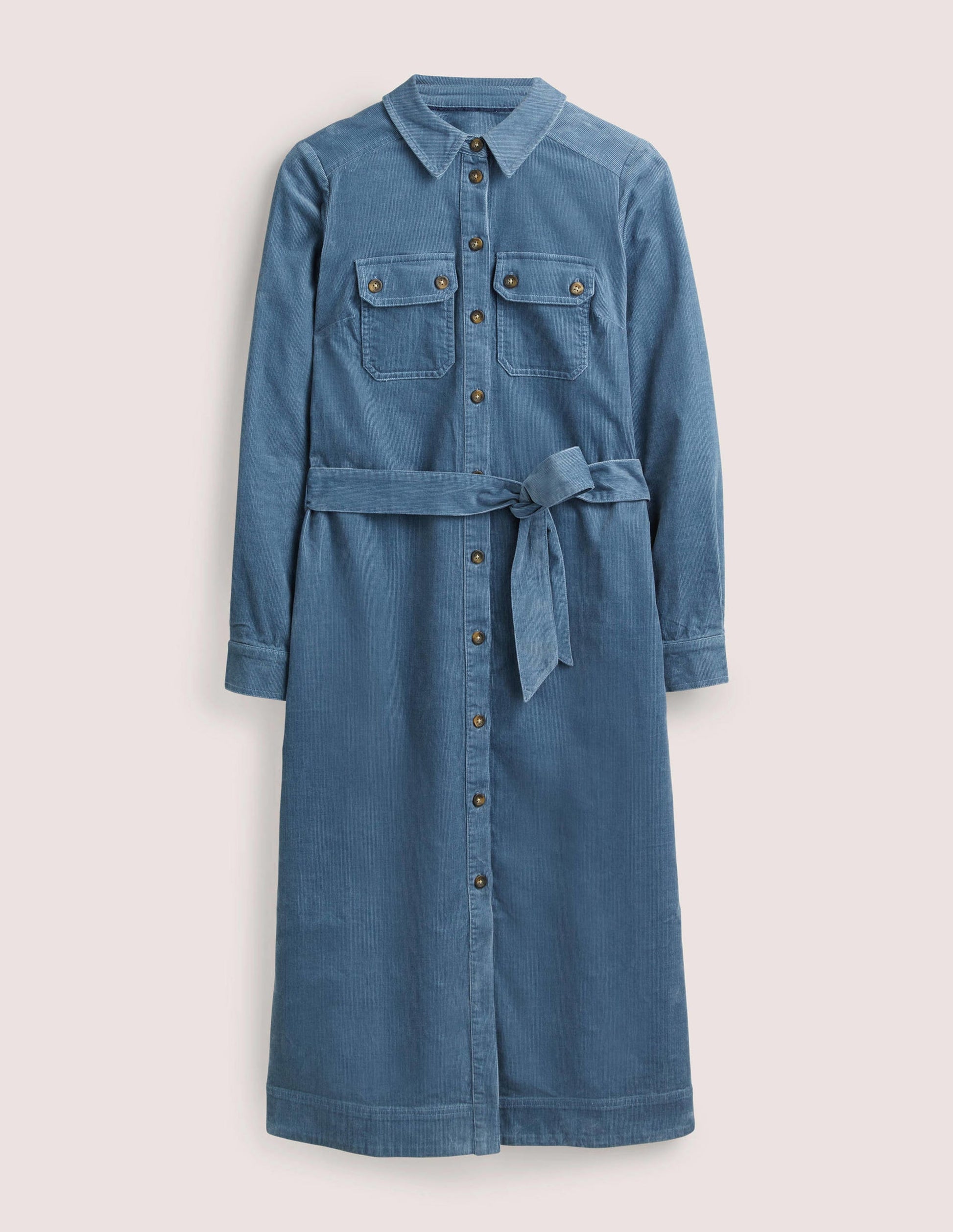 Corduroy Midi Shirt Dress-Mid Blue-5