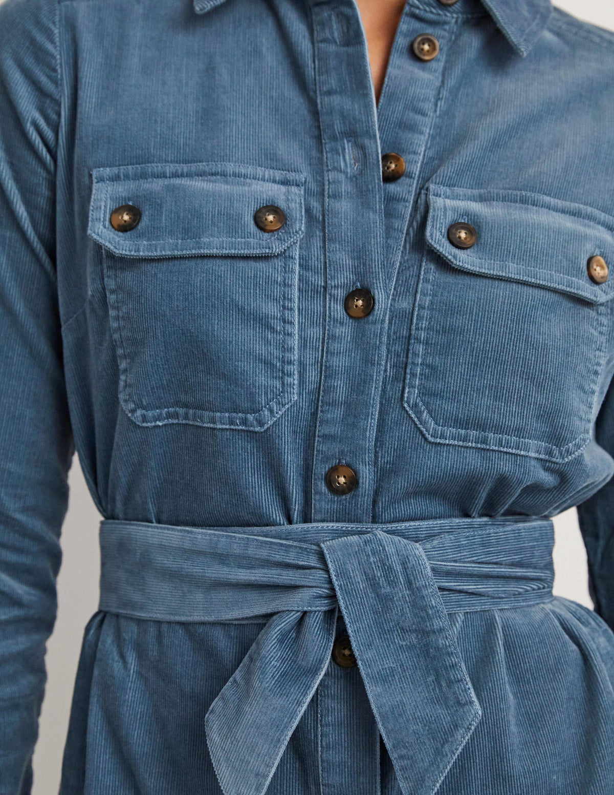 Corduroy Midi Shirt Dress-Mid Blue-2