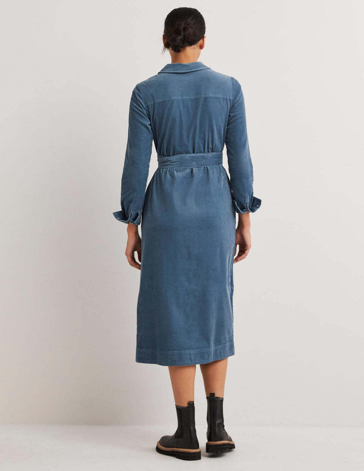 Corduroy Midi Shirt Dress-Mid Blue - Image 3