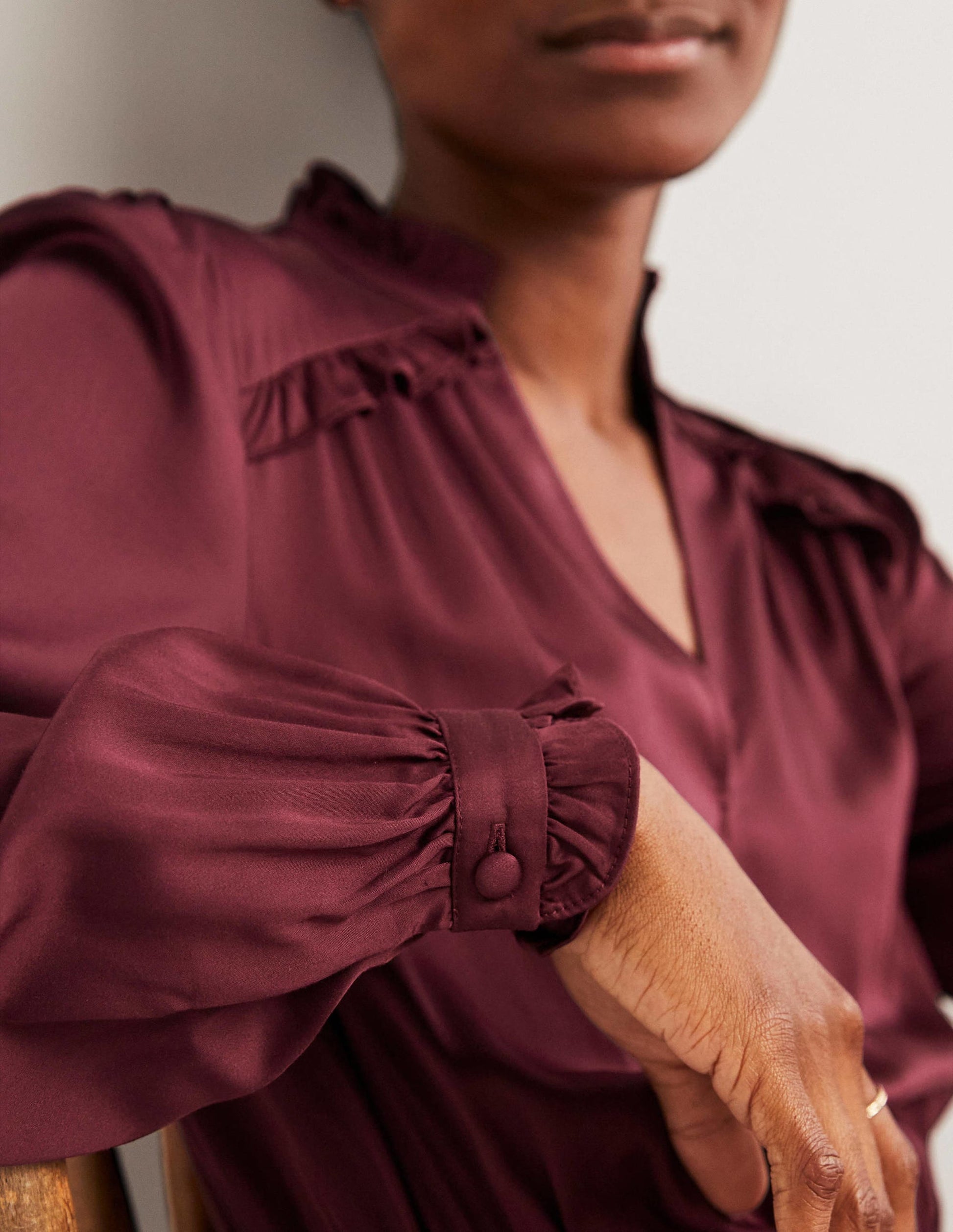 Pleat Detail Satin Midi Dress-Mulled Wine-2