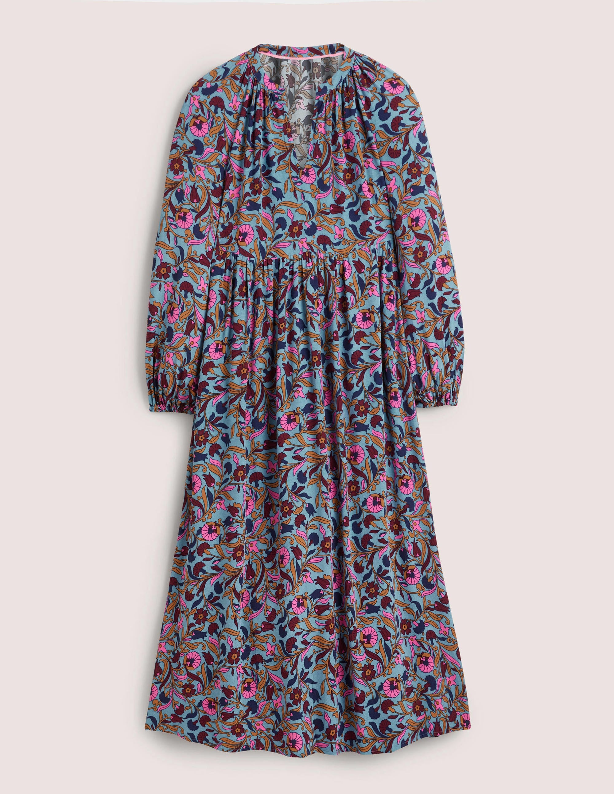 Printed Notch Neck Maxi Dress-Mid Blue, Enchanting Vine - Image 5