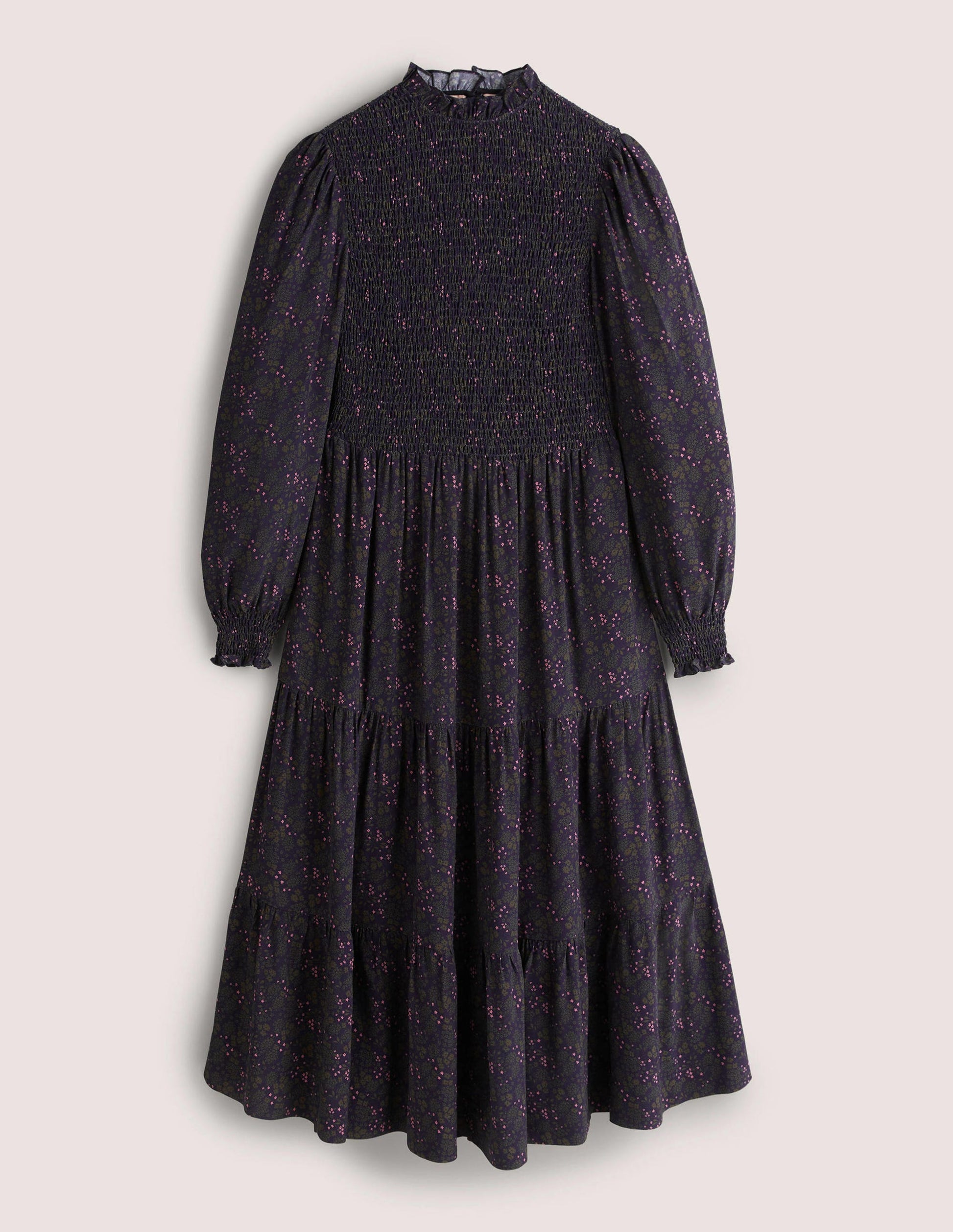 Smocked Tiered Midi Dress-Navy, Prairie Garden-6