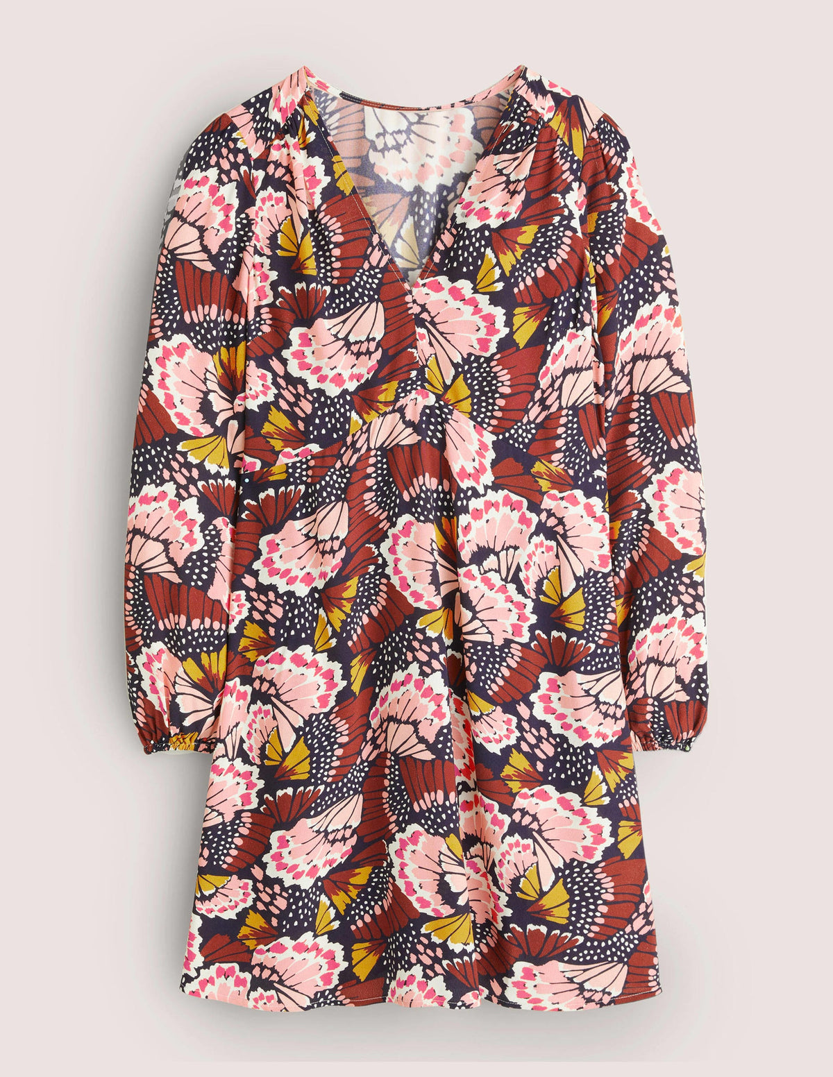 V-Neck Tea Dress-Multi, Petal Stamp-6
