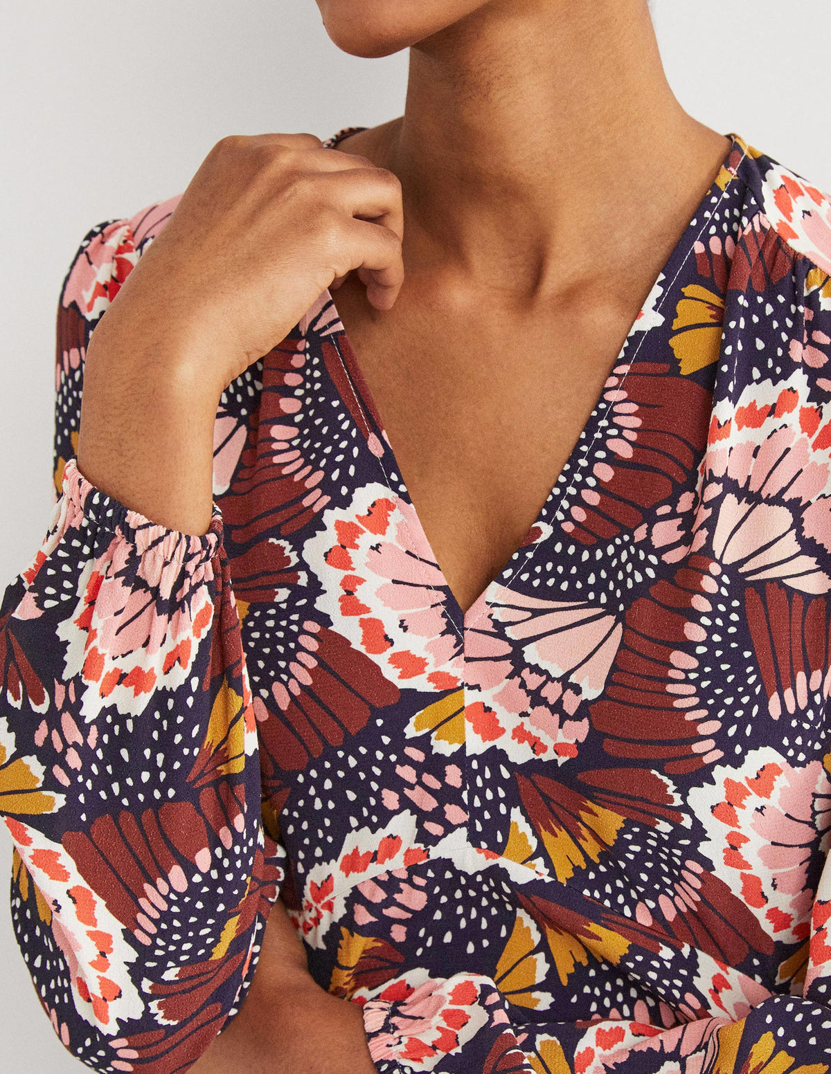 V-Neck Tea Dress-Multi, Petal Stamp - Image 2