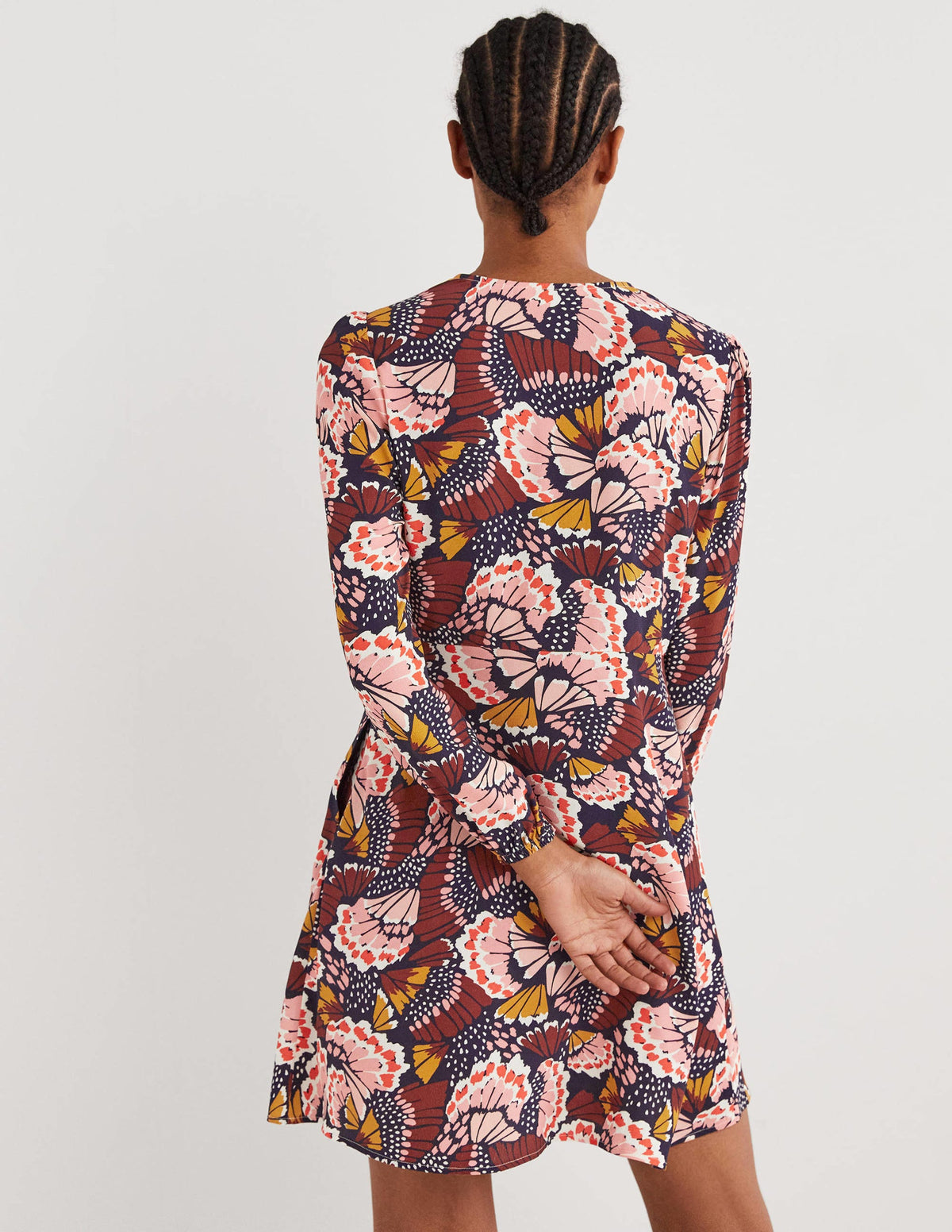 V-Neck Tea Dress-Multi, Petal Stamp-3