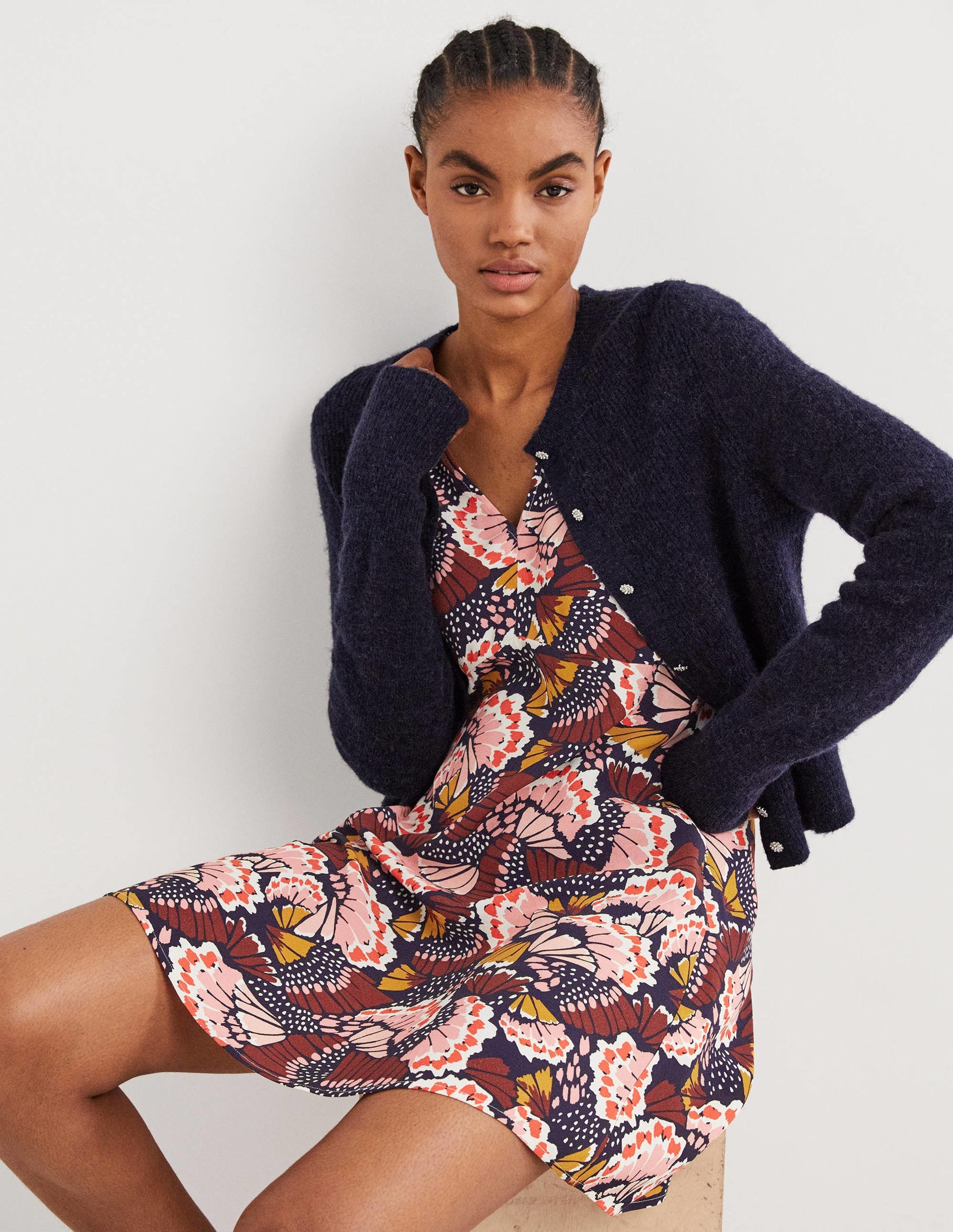 V-Neck Tea Dress-Multi, Petal Stamp - Image 5